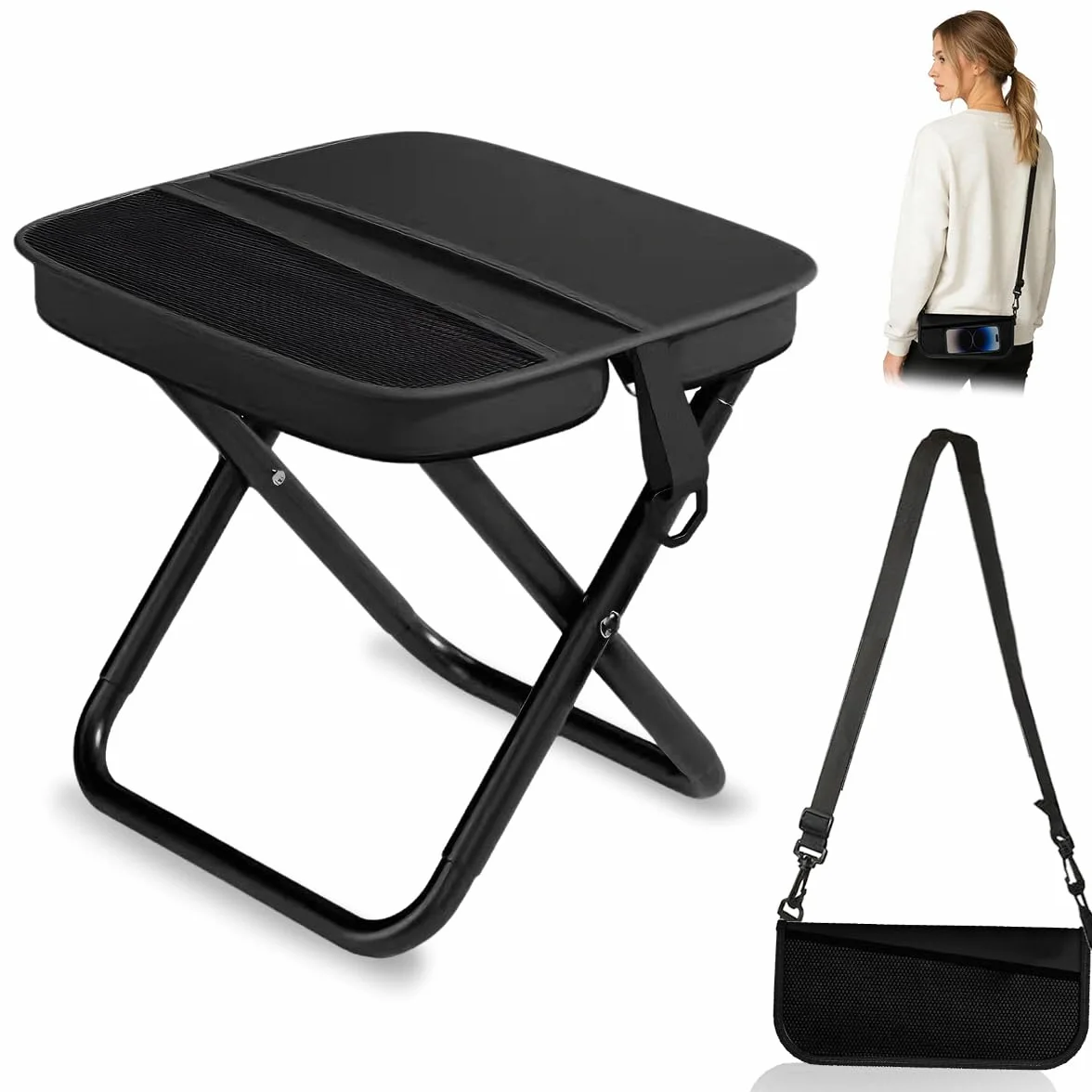 Sgabello Pieghevole Portatile, Sedia Pieghevole Campeggio con Cinghia e Borsa, Sgabello Pieghevole Portatile, Leggero Sgabello da Pesca per Campeggio, Viaggi, Escursionismo e Attività All'aperto