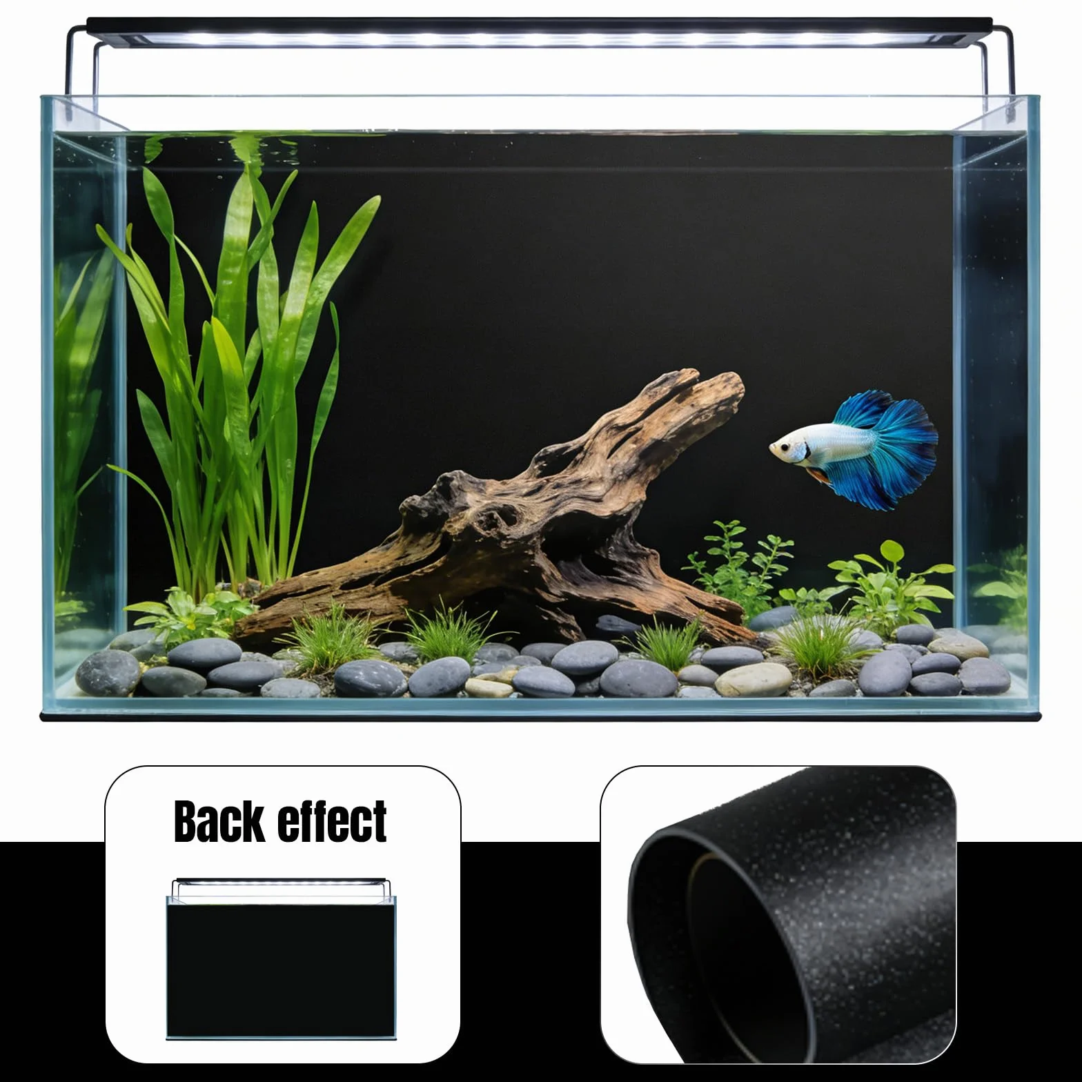 Sfondo acquario statico, adesivo in PVC nero per acquario, poster per acquario decorativo, adesivo statico per sfondo acquario nero (Schwarz mit Kleber, 30 x 200 cm)