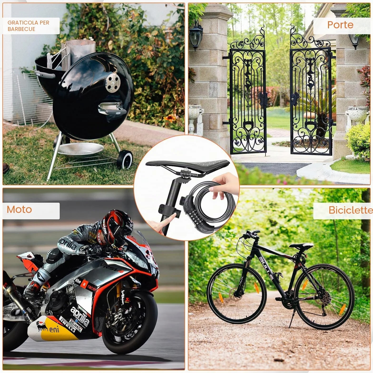 GRIFEMA GA1203-12 Lucchetto per bicicletta antifurto con combinazione di 5 cifre per biciclette, moto, scooter, 120 cm, nero