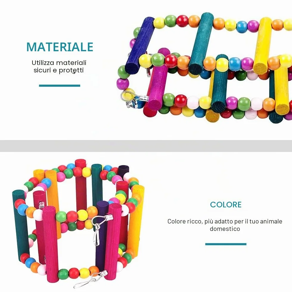 Meiso giocattolo per uccelli 74 x 10 cm scala altalena arcobaleno per pappagalli parrocchetti calopsiti cokatoo inseparabili