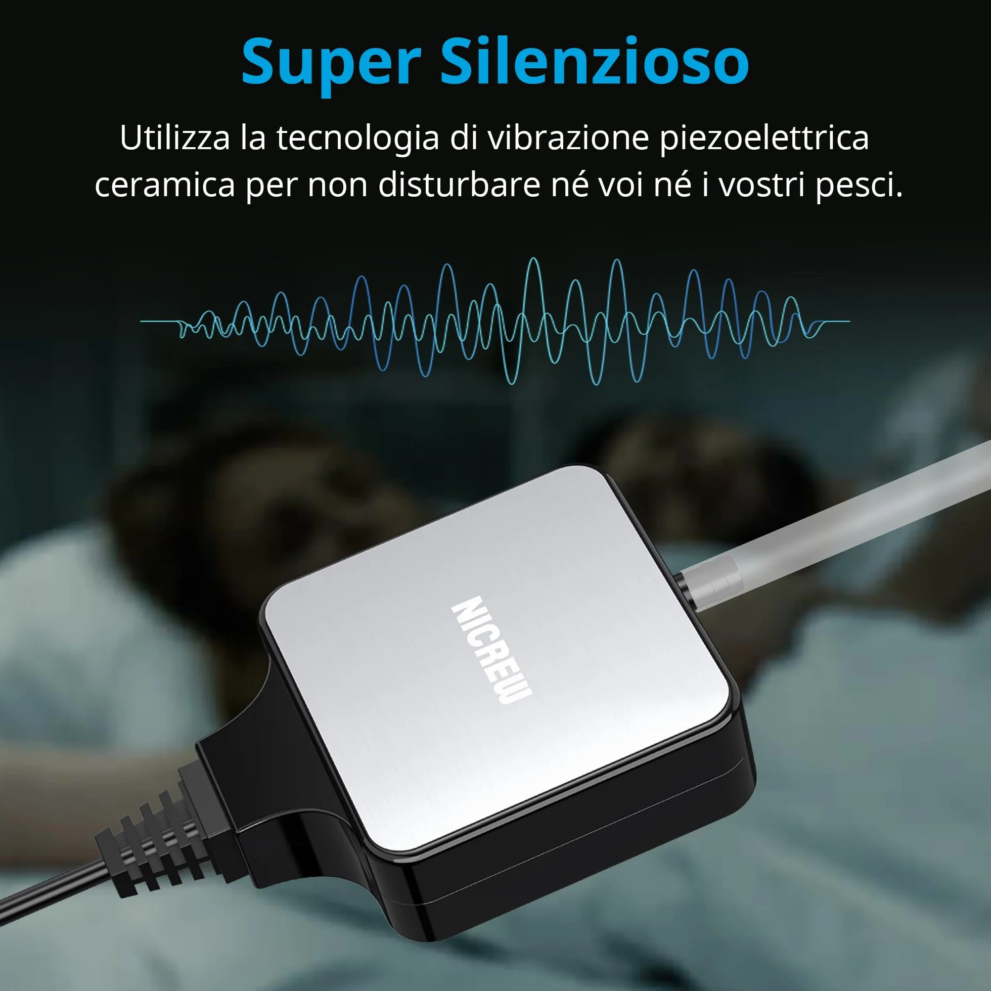 NICREW Ossigenatore per Acquario Ultra-Silenzioso <33 dB, Nano Silent Mini Aeratore fino a 40 L, Accessori per Acquario Nano, 18 L/H, 1,5W