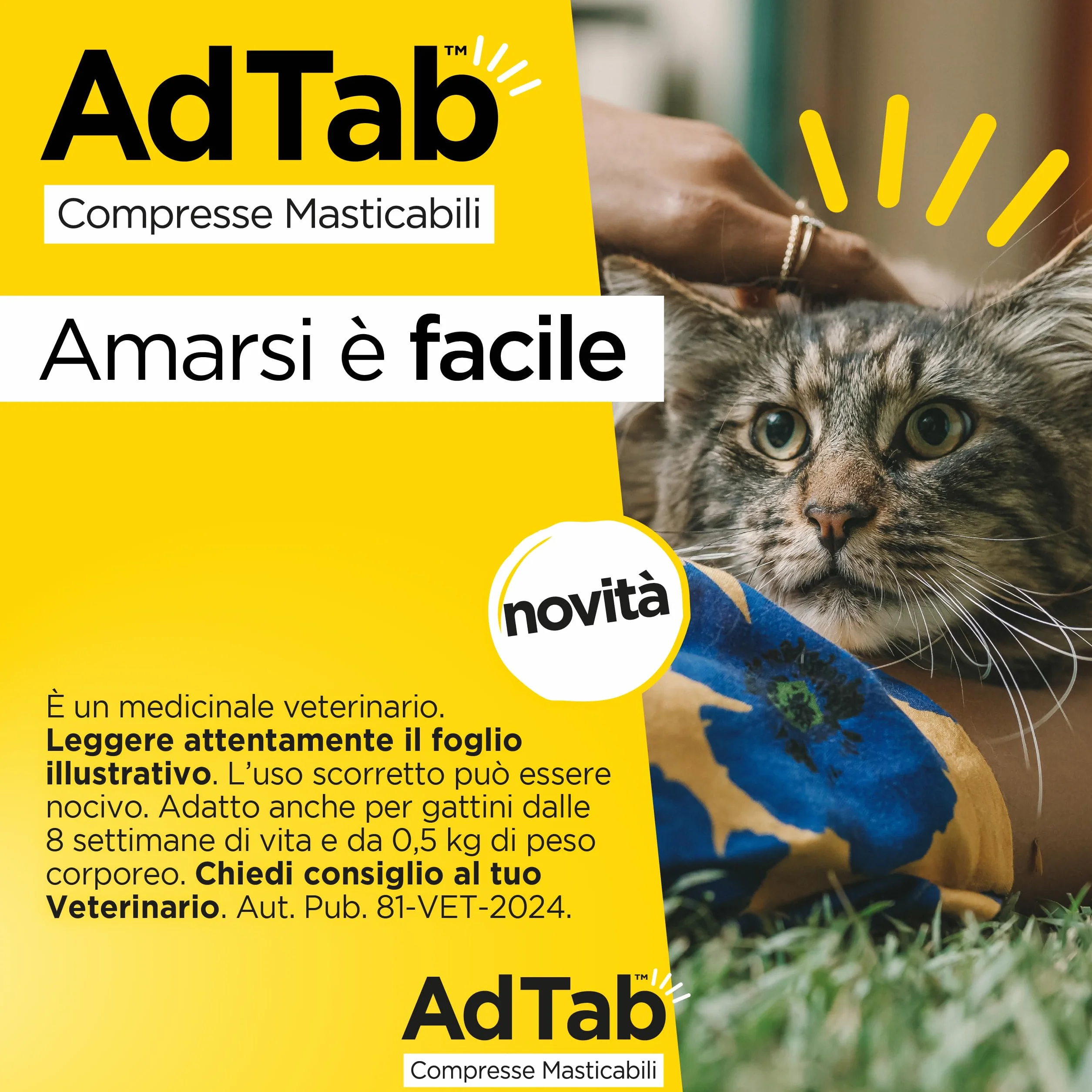 AdTab Compresse Masticabili per gatti 2,0-8,0 Kg - 3 compresse