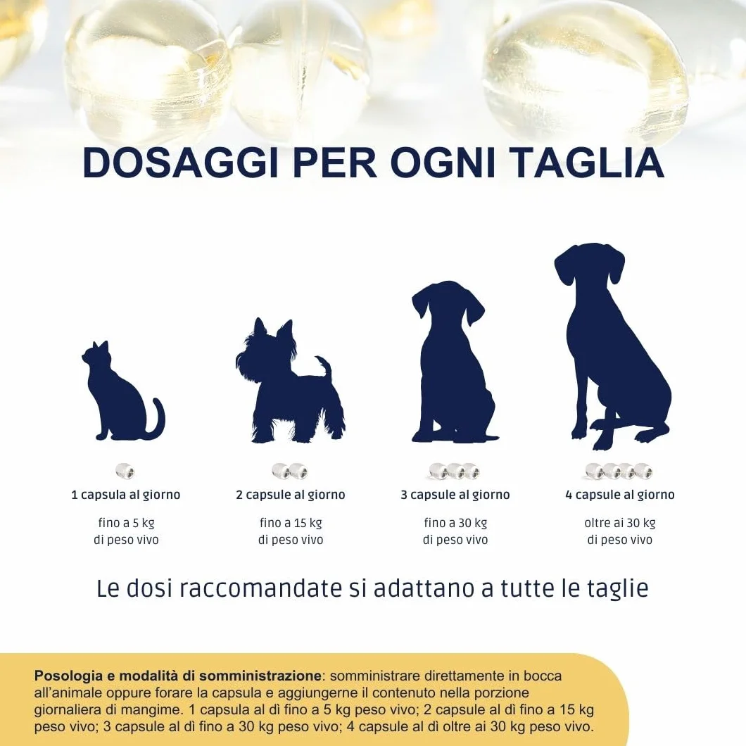 OMEGOR Pet Omega 3 per Cani e Gatti con EPA e DHA da Olio di Pesce Purificato - 60 Capsule di Omega3 IFOS Certificato per la Salute del Pelo e delle Articolazioni del tuo Pet