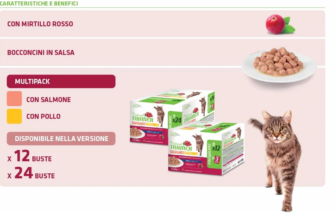 Trainer Natural Cibo Umido per Gatti Adulti - Multipack Pollo & Salmone - 24 x 85 g
