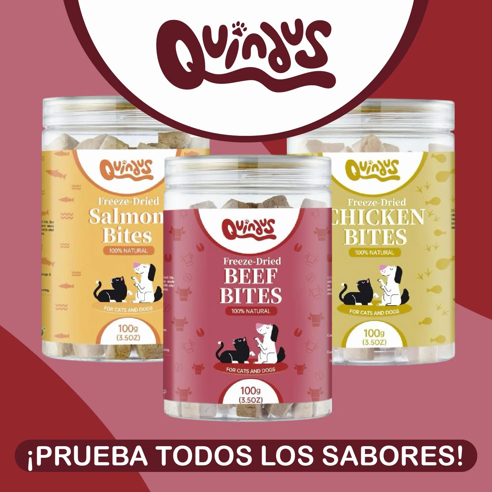 QUINDU'S - Morsi di carne di manzo disidratati per cani e gatti (100 g x 3) | Snack naturale con proteine e sostanze nutritive | Integratore alimentare per pelle e pelliccia | Dieta Barf | Gusto Bue
