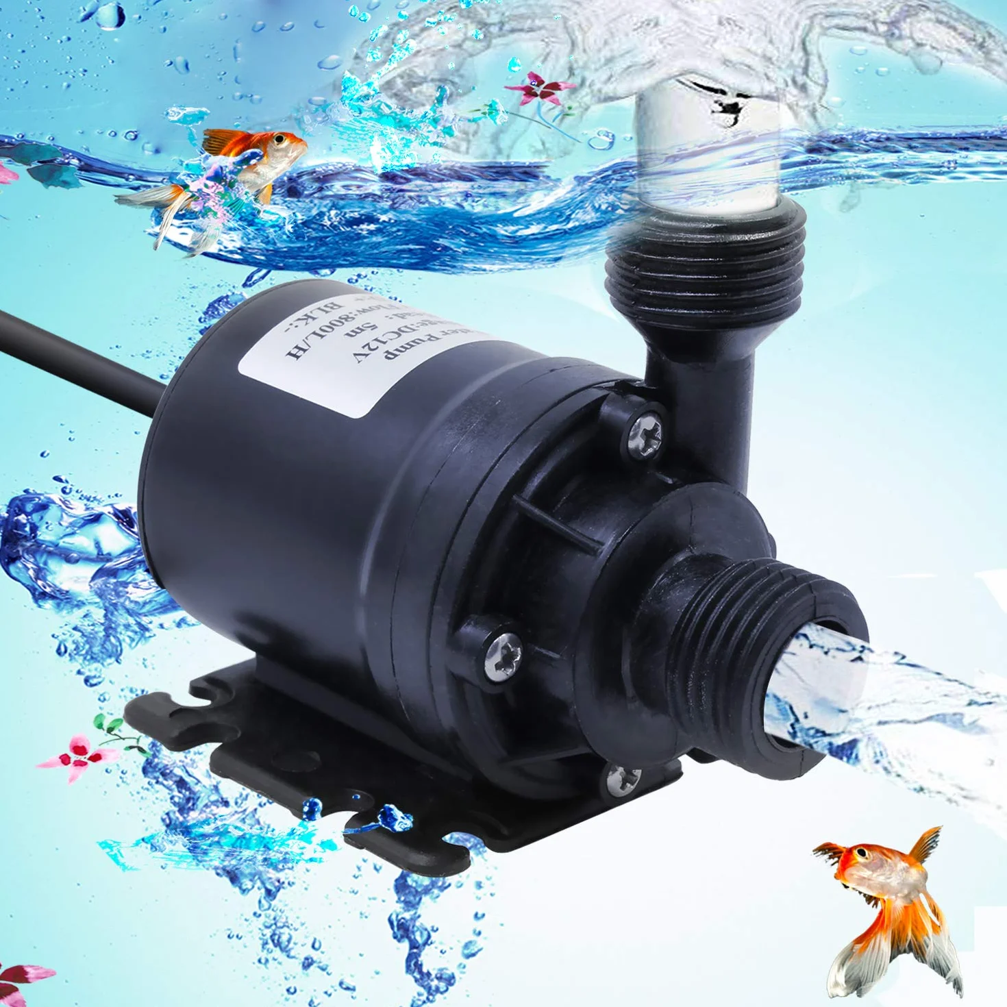 HSEAMALL Pompa ad acqua sommergibile Brushless DC 12V Pompa anfibio 800L / H 5M per stagno Acquario Serbatoio di pesci Solare Fontana Piscina Circolazione dell'acqua