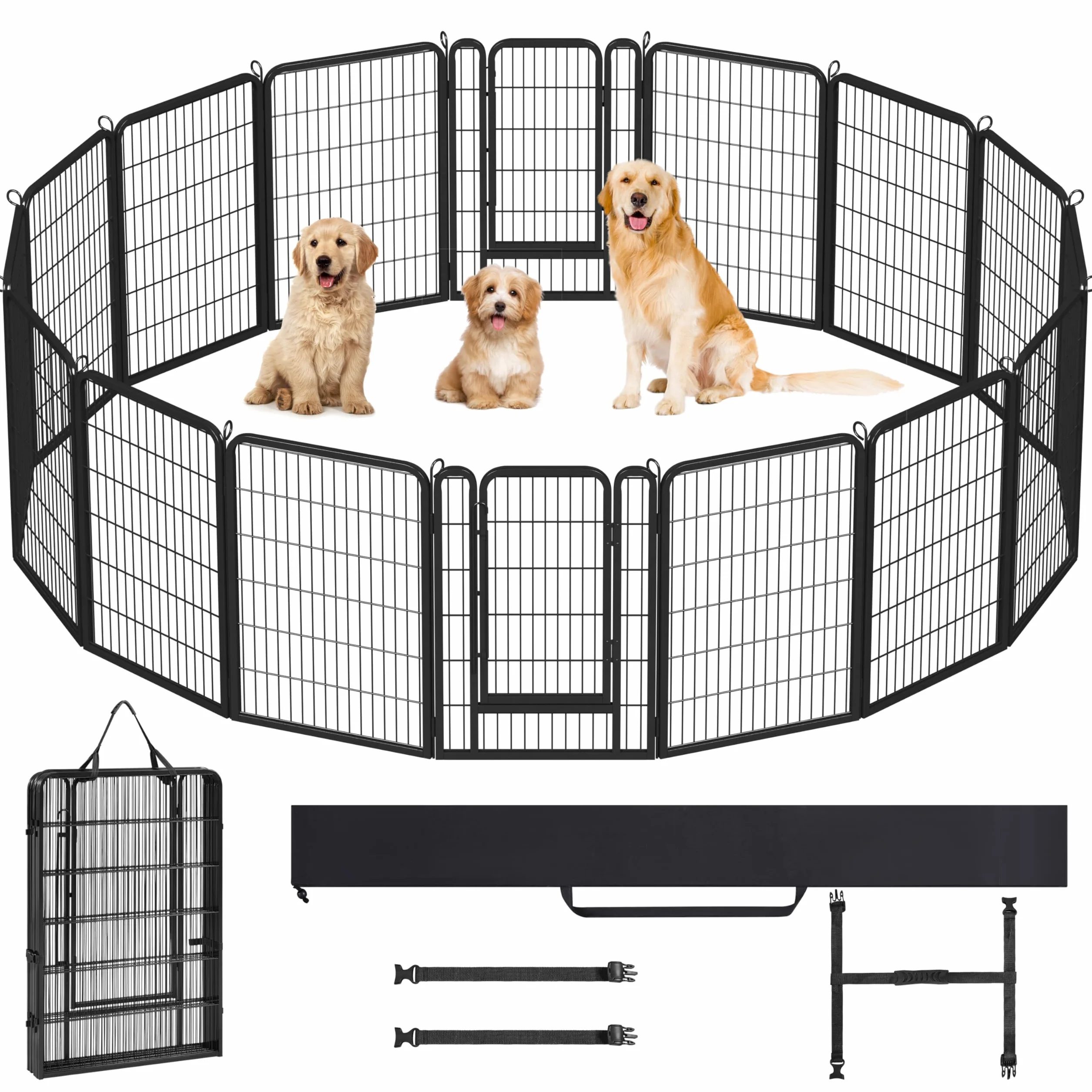 Yaheetech Recinto per Cani 16 Pannelli 68 x 100 cm in Metallo Trasportabile Giardino Conigli Cuccioli Recinzione Rete Animali Domestici Nero