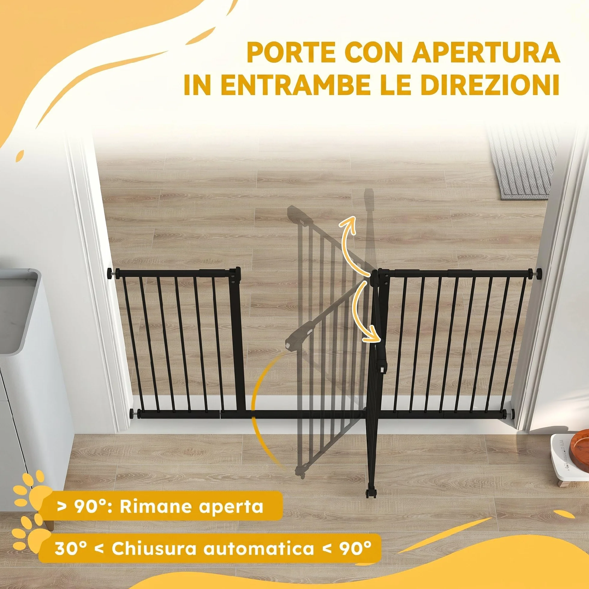 PawHut Cancellino per Cani 3 Estensioni Larghezza Regolabile 147.5 cm Fissaggio a Pressione Senza Fori Chiusura Automatica Nero