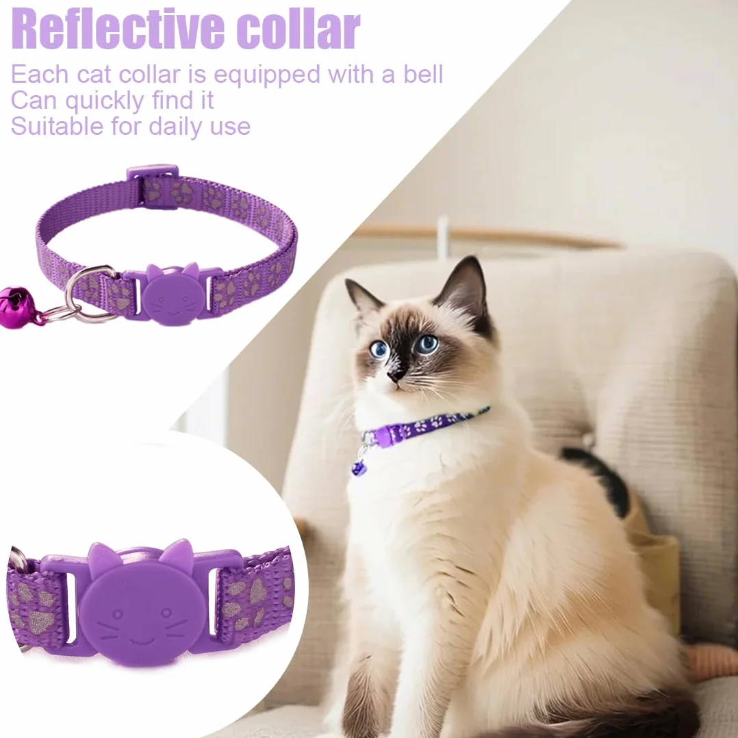 GXGM 3 Pezzi Collare Gatto Antistrozzo con Fibbia di, Sicurezza e Campanello, Regolabile Collare per Gatti, Sicuro Nylon Accessorio per Animali Domestici, Personalizzato (Blu Viola Giallo)