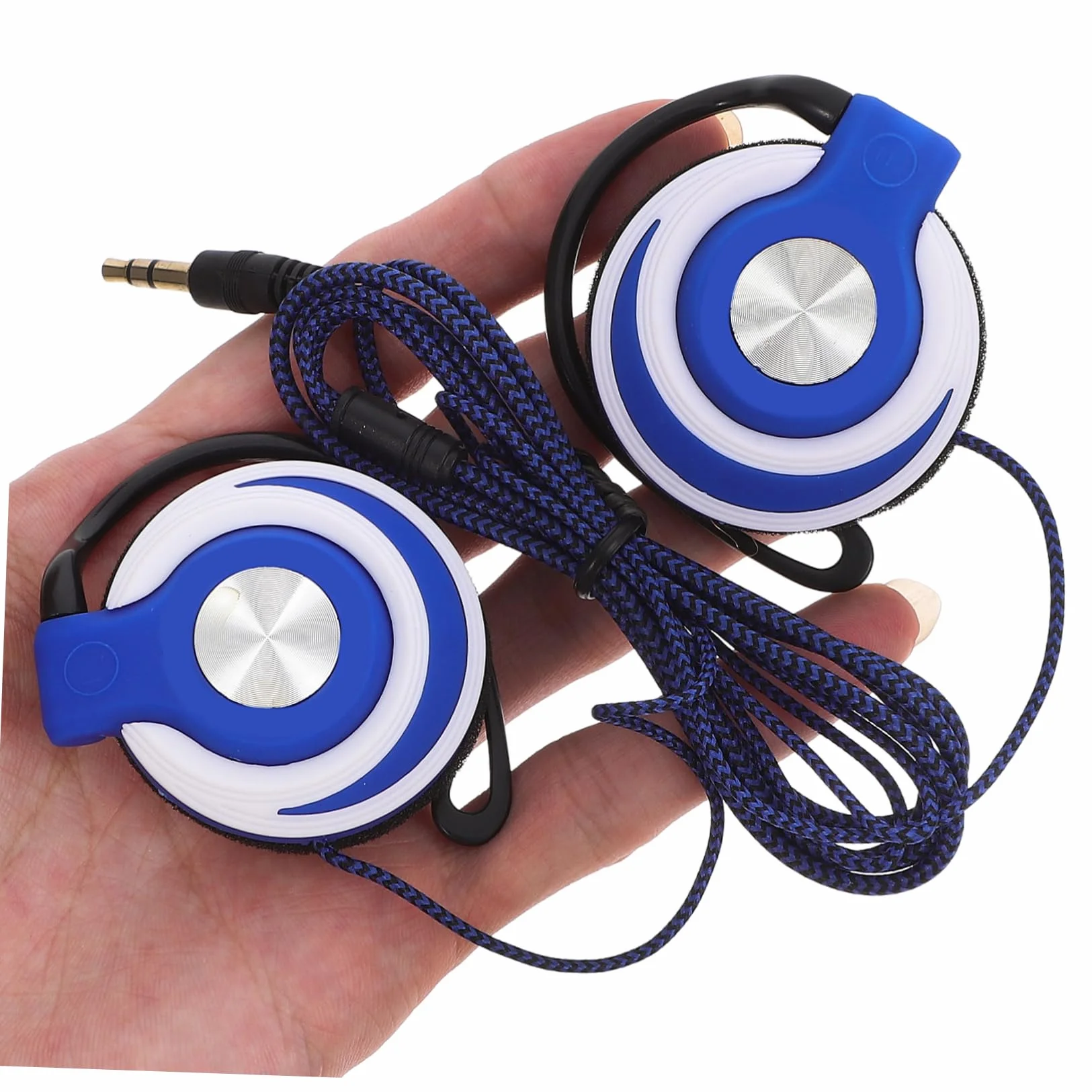 BESTonZON 2 Cuffie Stereo Auricolari Clip Con Gancio Orecchio Cablato Blu Ergonomiche Suono Surround