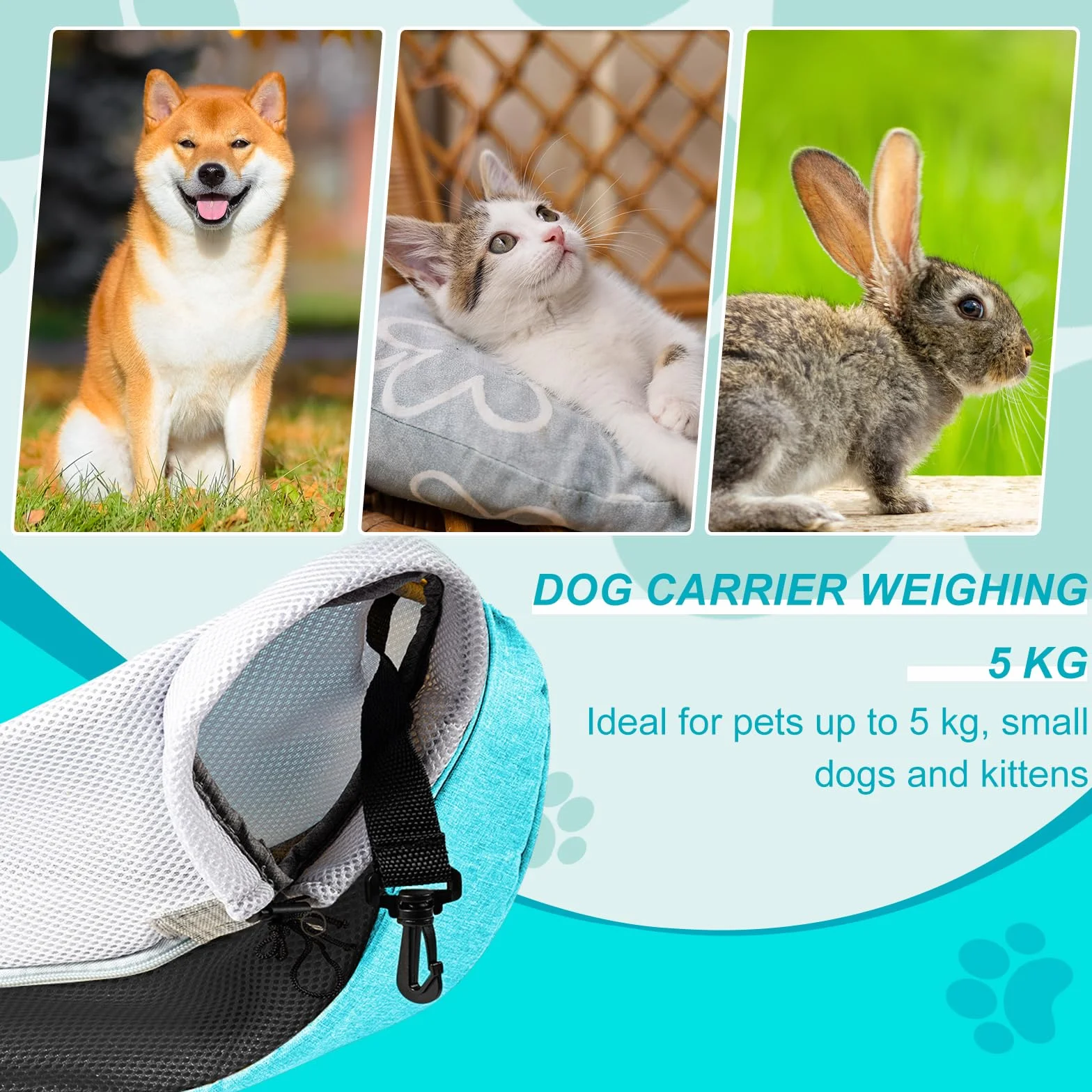 Marsupio per Cani Taglia Piccola Traspirante Borsa da Viaggio per Cane Gatto Fino a 5KG