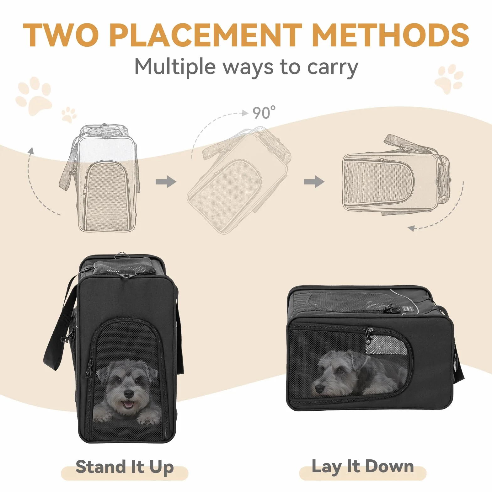 Petsfit Borsa per il trasporto di gatti e cani, aeroplano | borsa per cani e trasportino gatto | borsa aerea per animali domestici | trasporto sicuro in auto, aereo e treno, L/nero