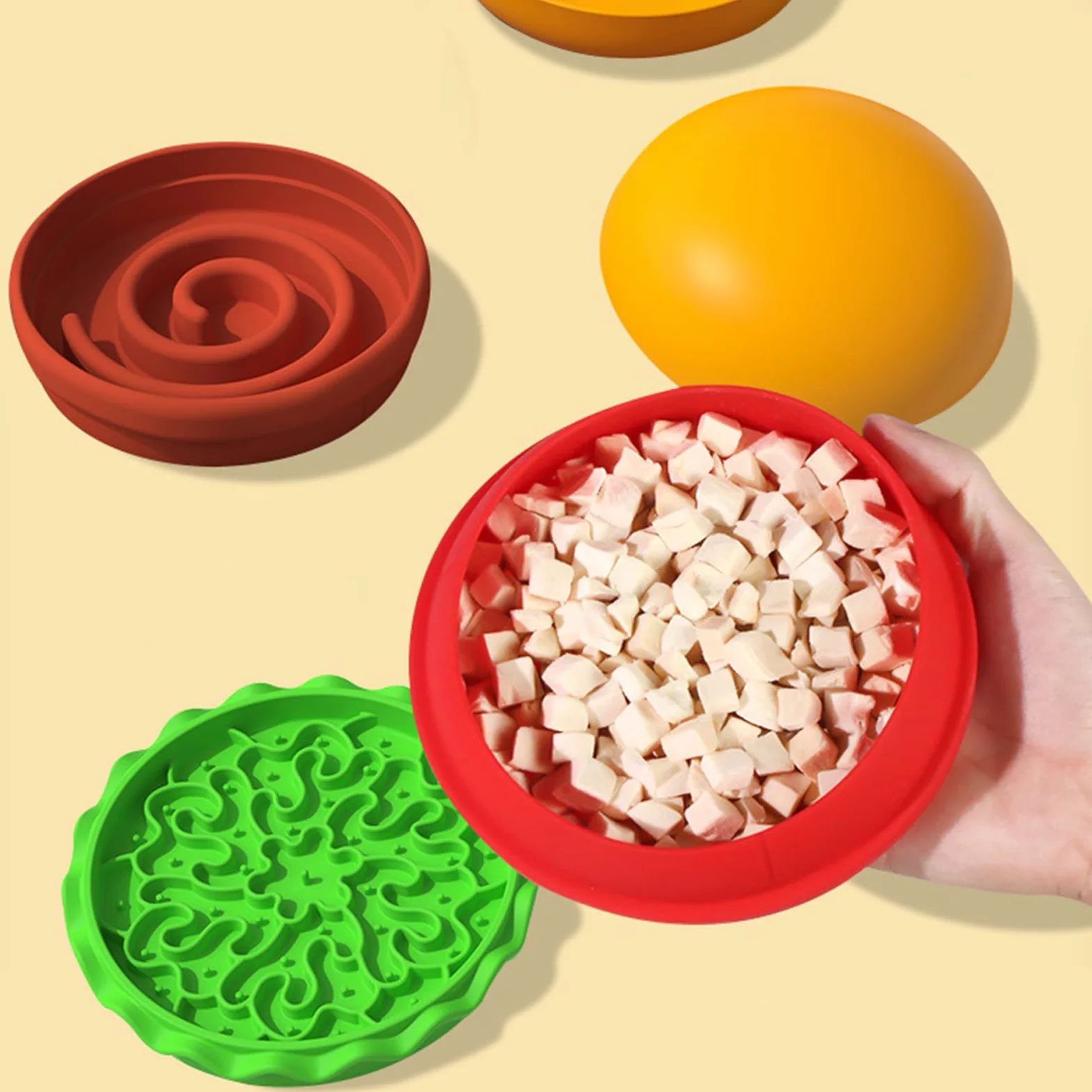 Mangiatoia lenta per gatti, mangiatoia lenta per cibo umido – Dispenser | per hamburger design hamburger anti-soffocamento antiscivolo cibo formazione noia mangiare leccare masticatori