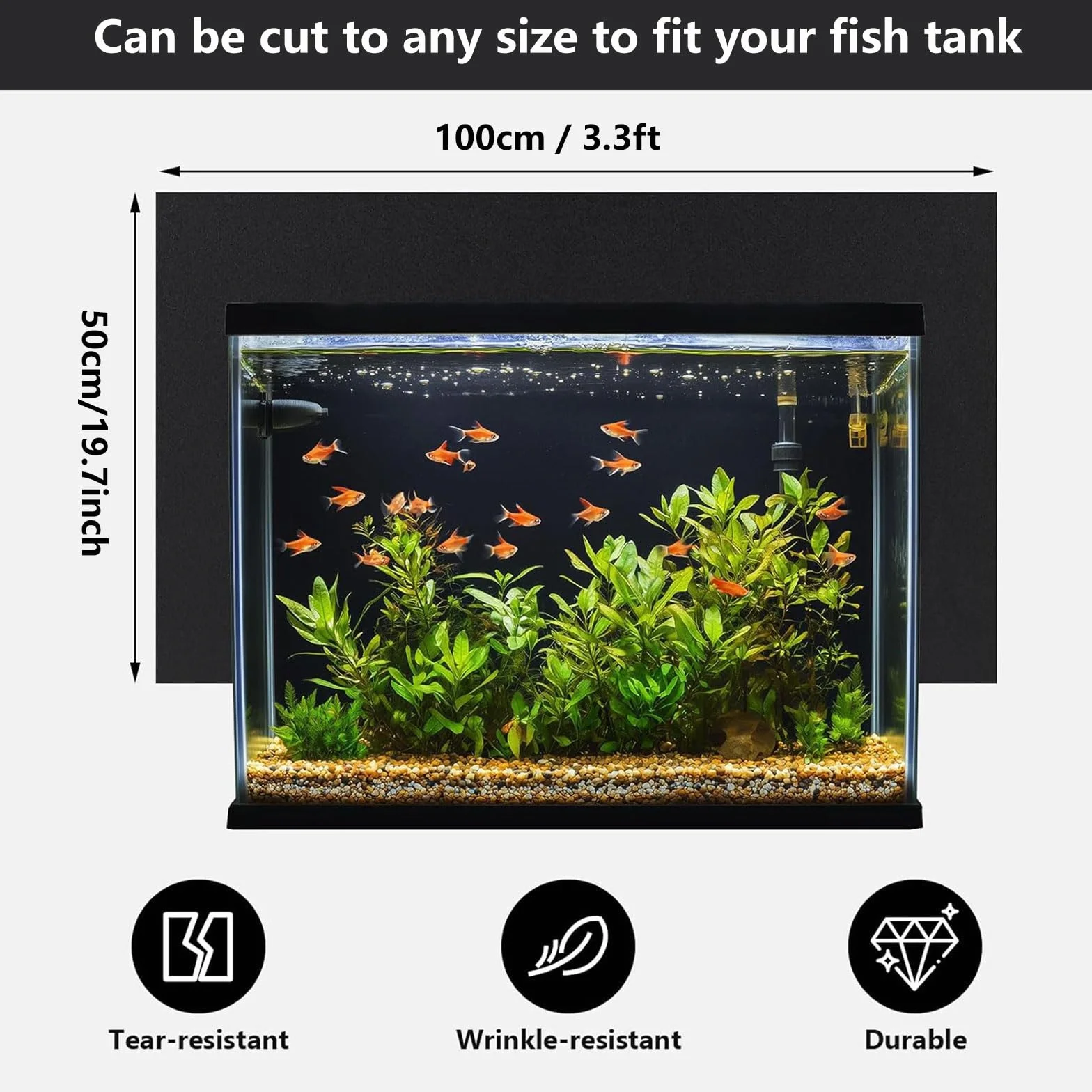 Carta da parati for acquario in PVC opaco, nero, for, decorazione statica, senza colla, sfondo riutilizzabile for acquari e terrari(50x100cm)