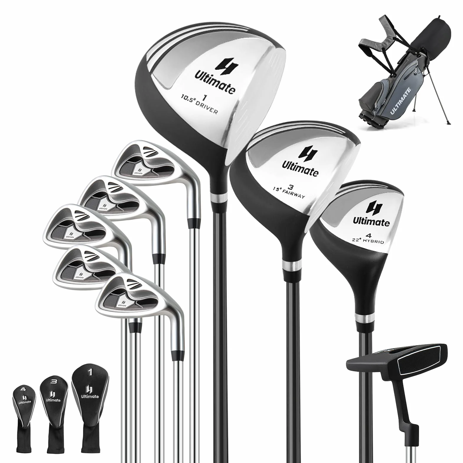 COSTWAY Set Completo di Mazze da Golf per Destri da Uomo, con Driver da 460 cc, Legno da Fairway 3, Ibrido 4, Ferri 6 7 8 9, P, Putter e Borsa per mazze da golf