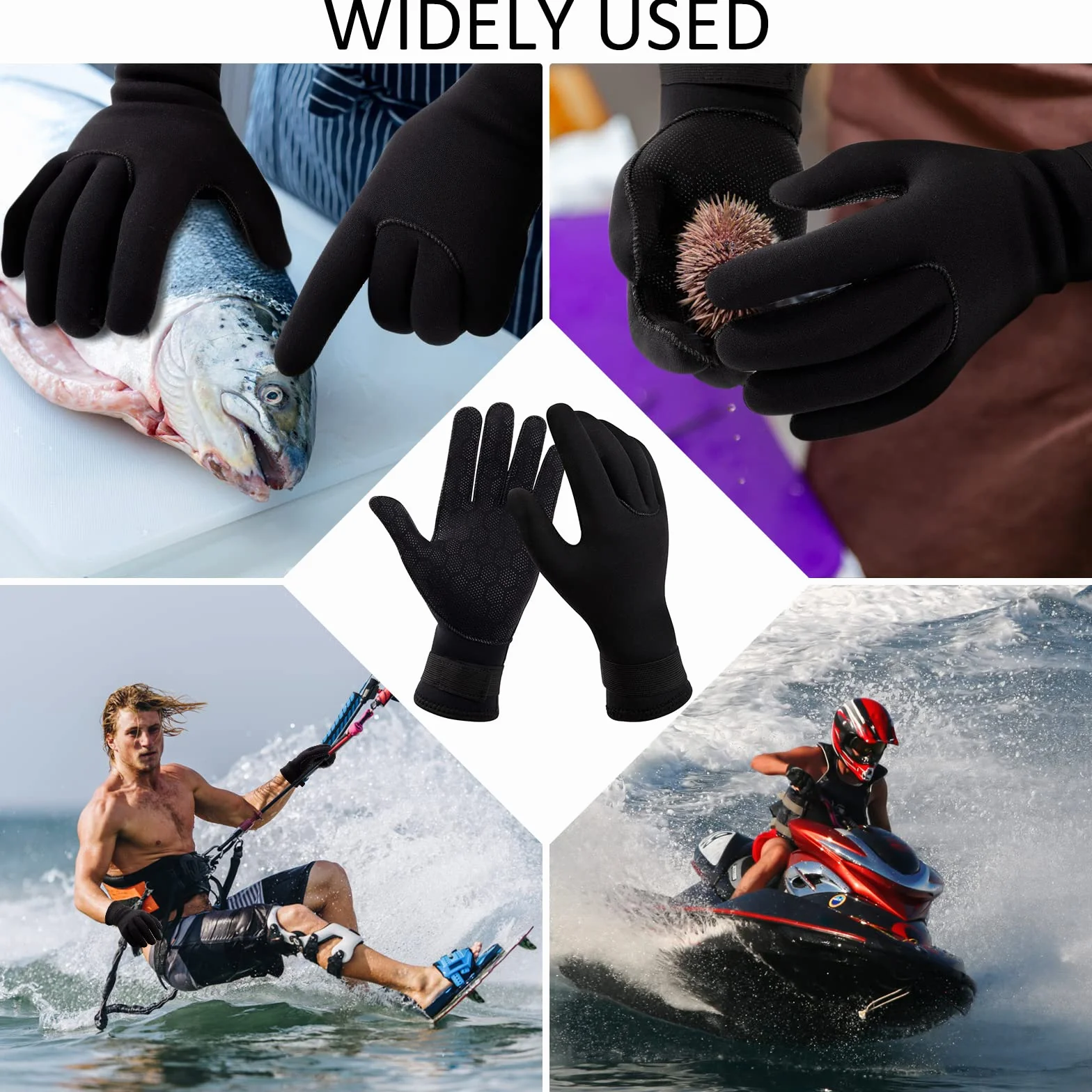 Tunejoy Guanti da Immersione in Neoprene 3mm Guanti da Muta Nero Antiscivolo Polso Elastico Regolabile Caldo per Subacquee Snorkeling Pesca Sport Acquatici Unisex Adulto Donne Uomini