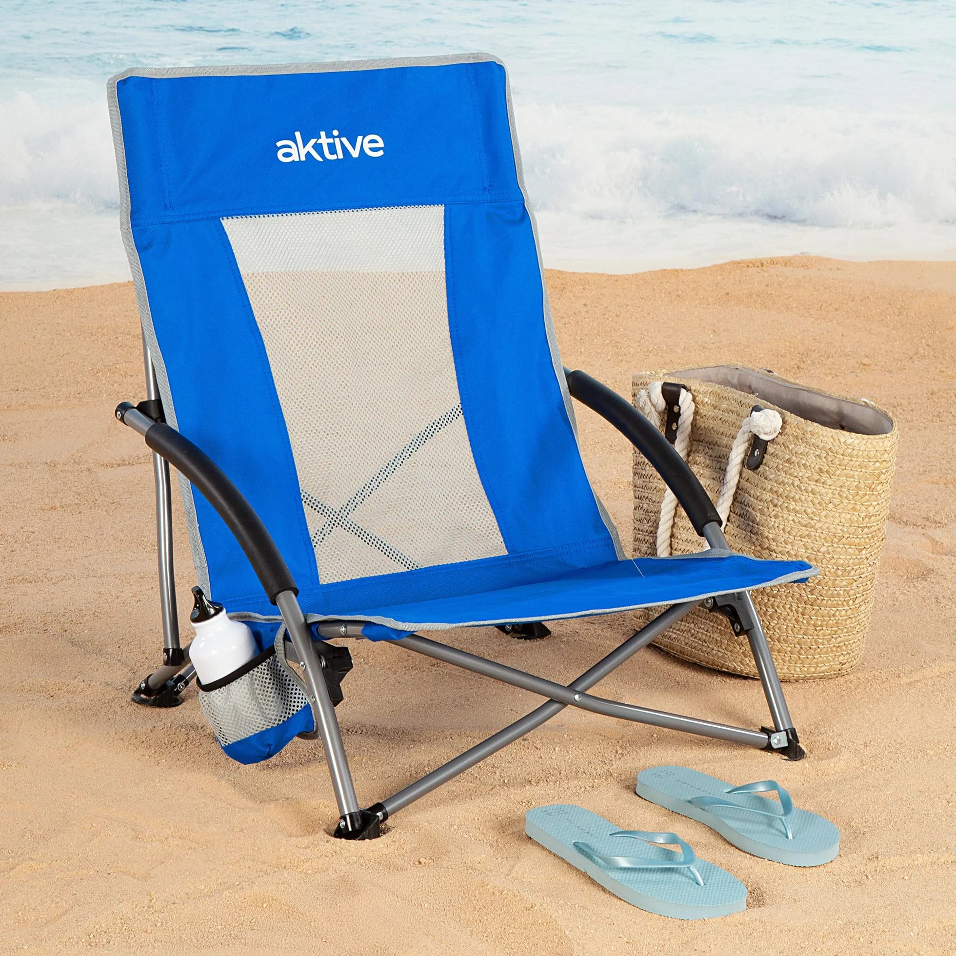 AKTIVE Sedia da spiaggia pieghevole in poliestere e acciaio Blu 50x51x67 cm 110 kg