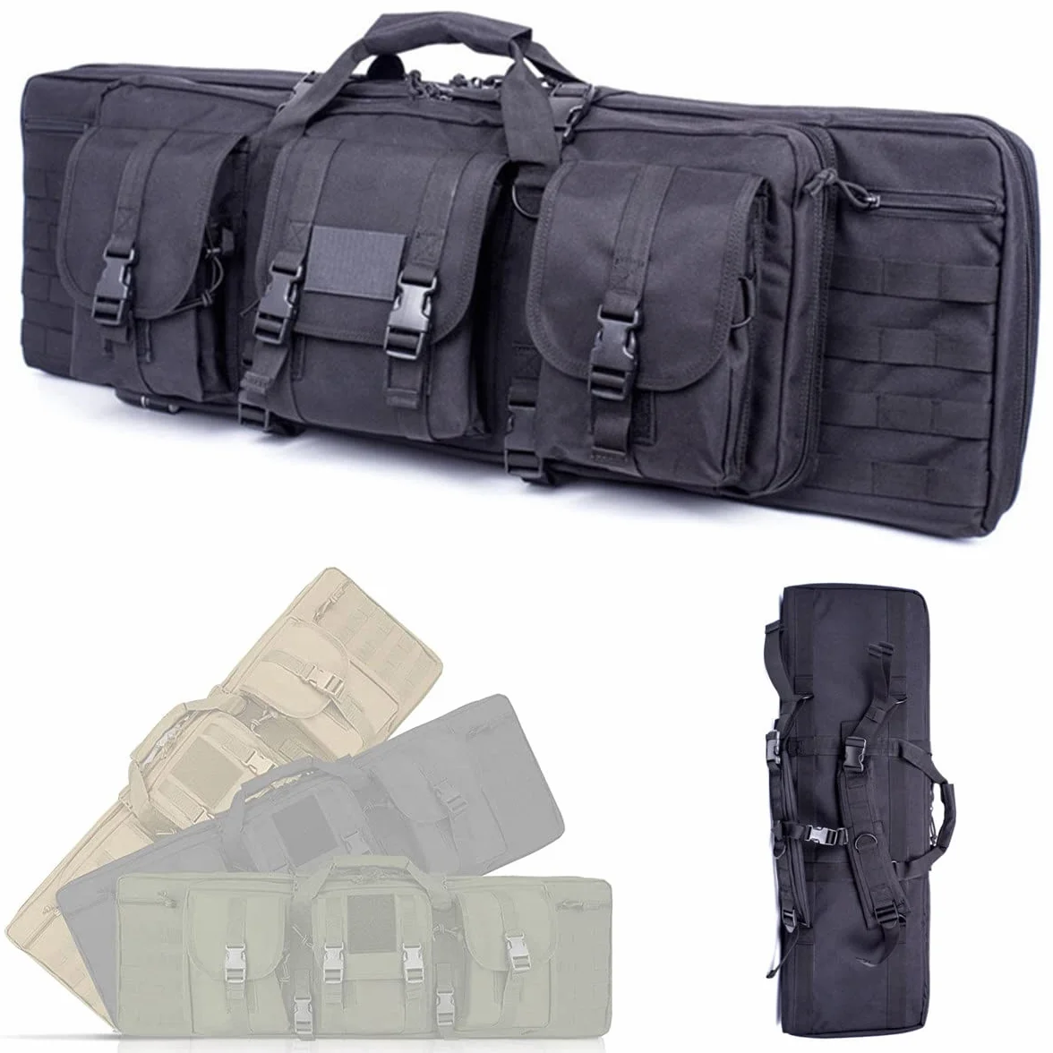Custodie per Carabine, 95/105/118/140 cm Custodia Doppia per Fucile, Fucile di Canna da Pesca Borsa,Fodero Porta Fucili Imbottito, Resistente e Impermeabile, per Conservare Braccia,Black-55in/140cm