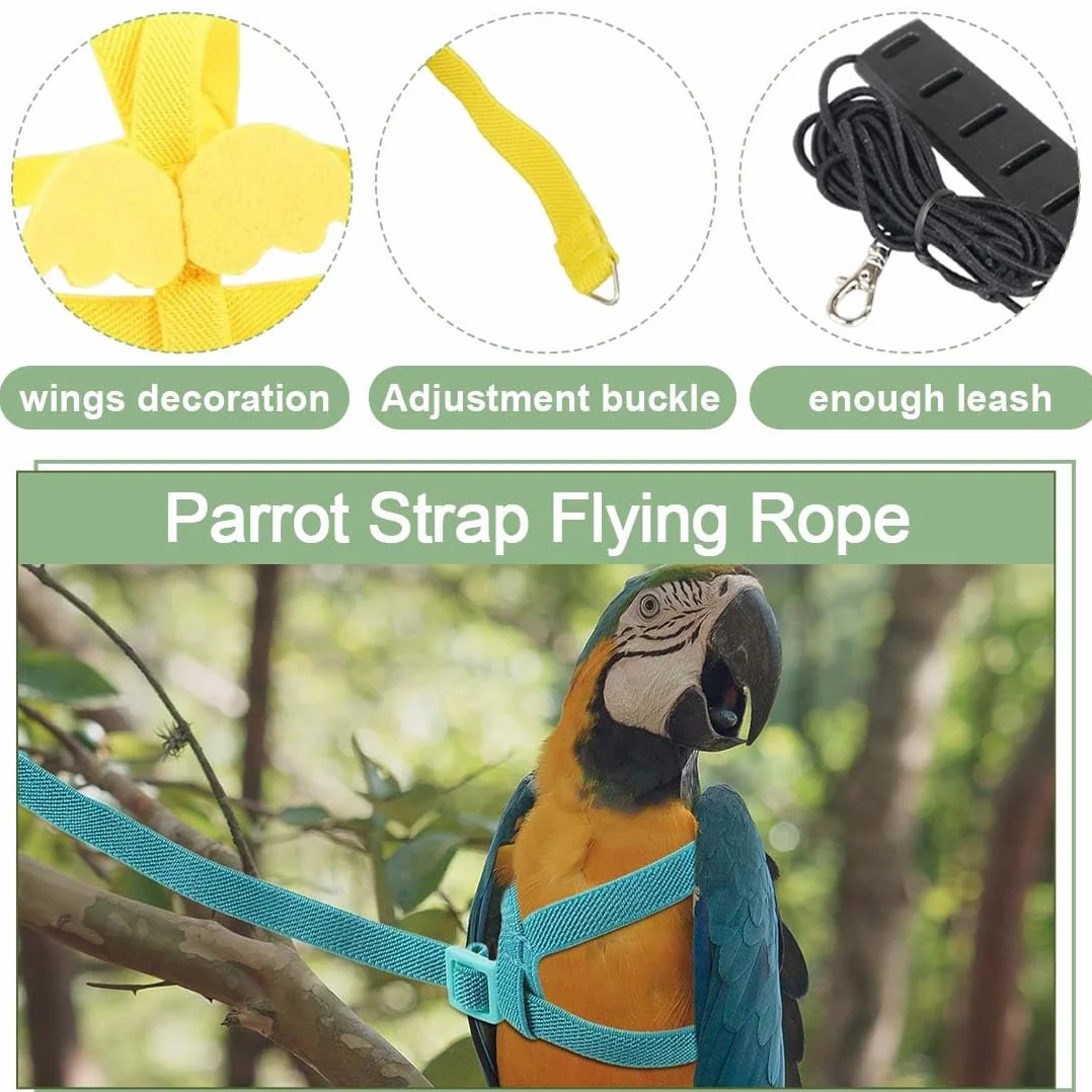 2 Pezzi Imbracatura per Uccelli e Guinzaglio, Pettorina Regolabile, Pappagalli Anti-morso Imbracatura al Volo, Outdoor Corda per addestramento al volo, per pappagalli, calopsitte e are