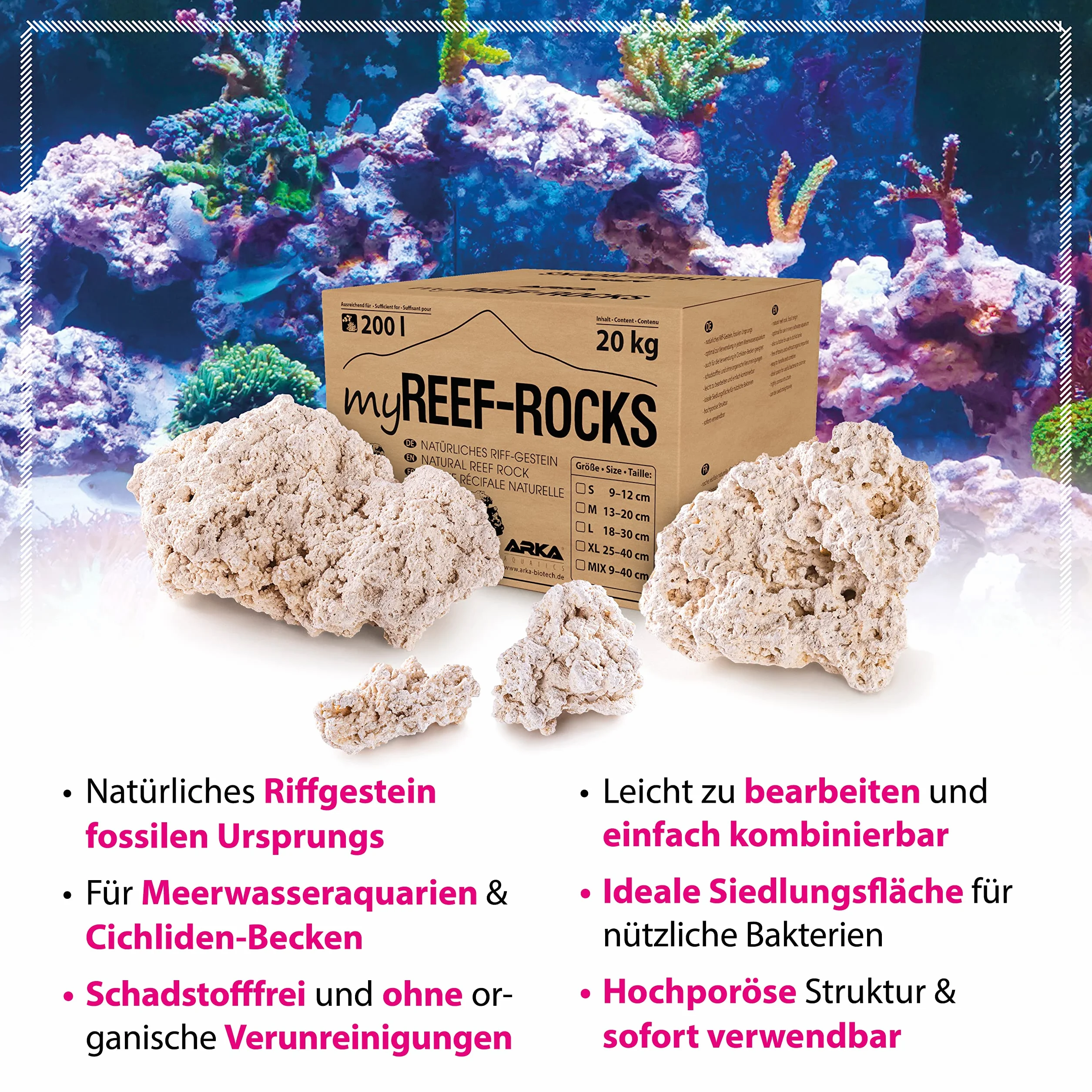 ARKA MRRMIX myReef-Rocks Natural Reef Rock Cichlid Aquarium Fish Tank High Porous Non-Toxic 20kg One Size