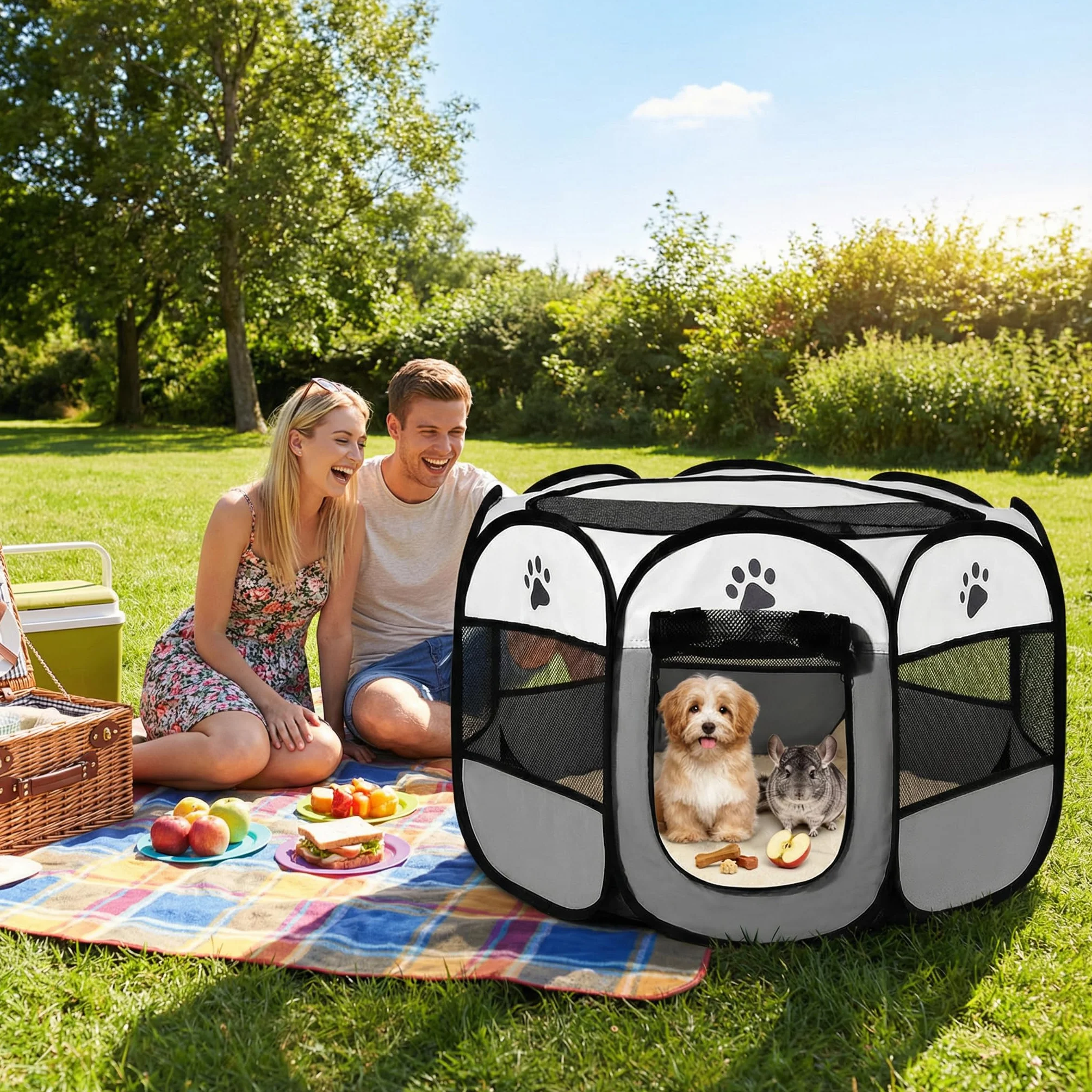 box per cuccioli, 91 x 91 x 58 cm, pieghevole, per casa, recinto per gatti, conigli, interni ed esterni, colore: grigio