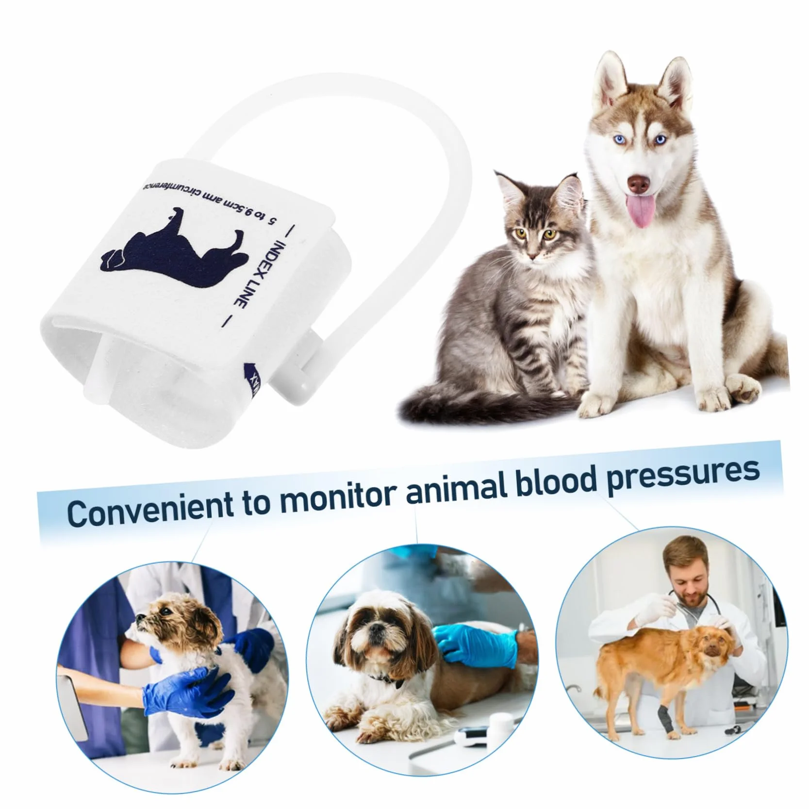 Bracciale per Misuratore di Pressione Non Tessuto per Animali Gatti Circonferenza Braccio 5-9,5cm Uso Veterinario
