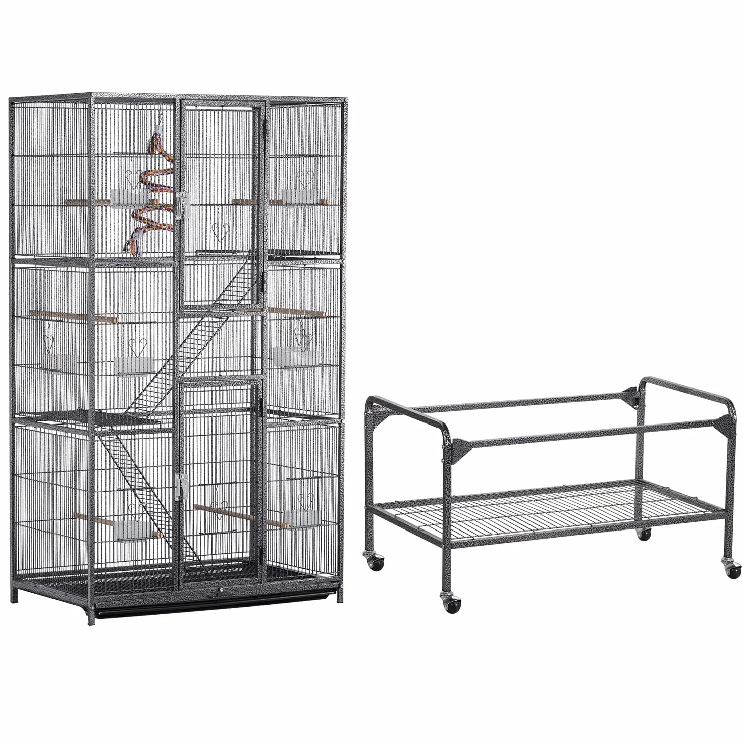 Yaheetech Gabbia Voliera per Uccelli Pappagalli Inseparabili Calopsite Grande con Piedistallo in Metallo Giocattolo Gabbia per Conigli Nano Criceti Gatti 77 x 46 x 175,5 cm Nera