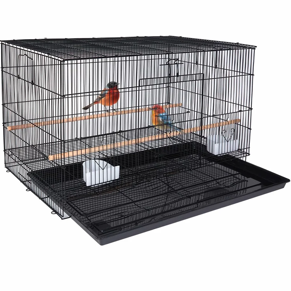 BAKAJI Gabbia Voliera per Uccelli Forma Rettangolare da 77,5 cm in Metallo, ideale per Pappagalli, Parrocchetti, Volatili, con vassoio Scorrevole e Posatoi in Legno, Gabbietta Impilabile (Nero)