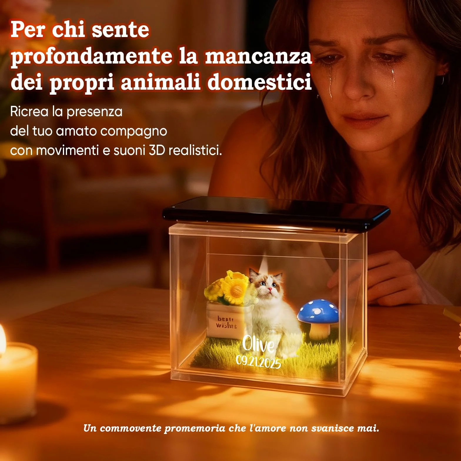 Scatola Commemorativa Olografica per Animali Domestici Cornice con Foto Personalizzata Casetta Digitale Olografica per Animali Domestici Fai Da Te Regalo Personalizzato per Amanti di Cani o Gatti