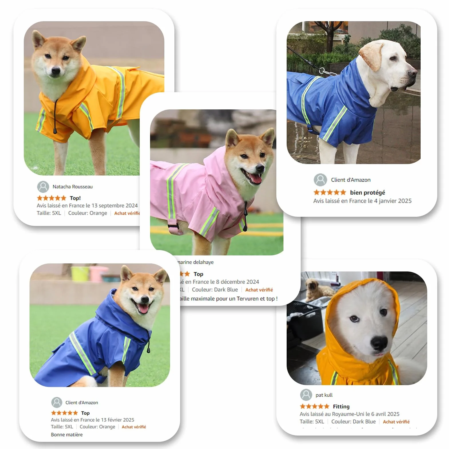 PETCUTE Impermeabile per Cani,Antipioggia Regolabile per Cani con Cappuccio e Foro per Colletto,Strisce Riflettenti Protettive,Ultraleggero 100% Cappotto Impermeabile per Animali Domestici