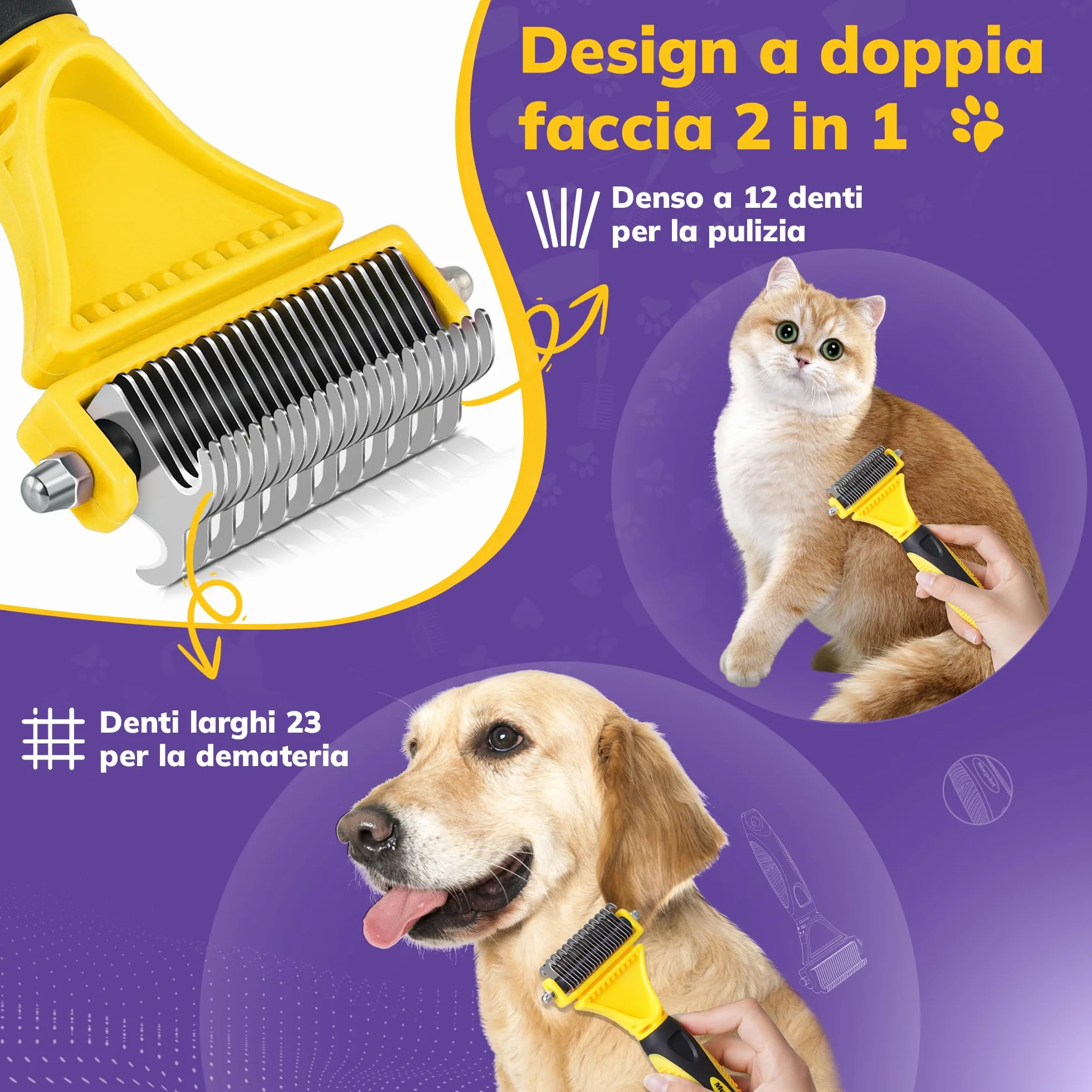 Morpilot Spazzola per Cani Gatti Pelo Lungo, Pettine Professionale Spazzola Sottopelo Cardatore Rimuovere Peli Superflui Sbrogliare Nodi