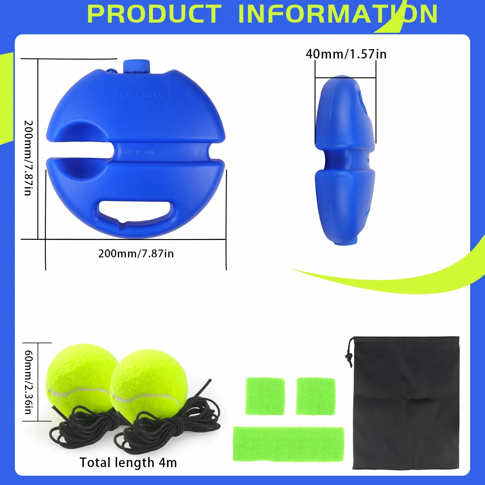 ELNLE Tennis Trainer Elastico, Gioco Tennis con Pallina Legata con Corda, Allenatore Tennis da Solo con 2 Sfere di Ricambio