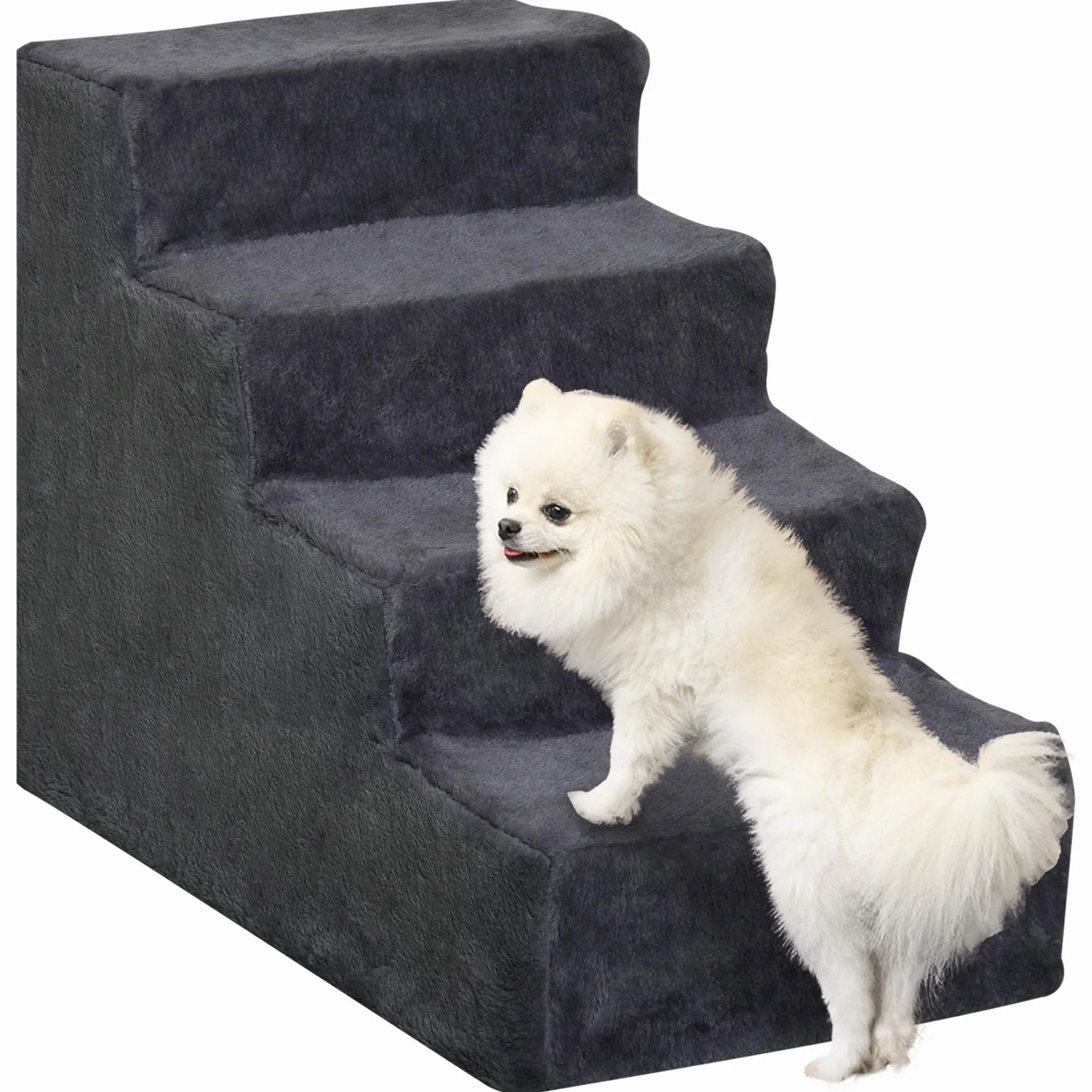 PawHut Scala per Cani 4 Gradini 60x35x44 cm Scaletta per Cani Gatti 10 KG Tessuto Vellutato Sfoderabile Lavabile Grigio Scuro