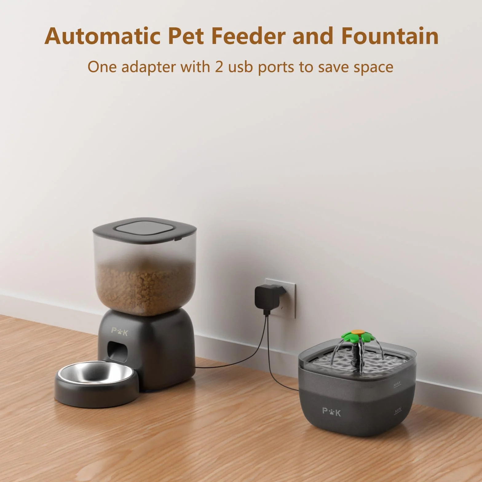 Distributore Automatico Cibo Gatti e Fontanella per Gatti Combo, Durata Della Batteria Fino a 180 Giorni, Registrazione 10S, 1-4 Pasti al Giorno, 3L Dispenser Crocchette Gatto e 2L Fontana