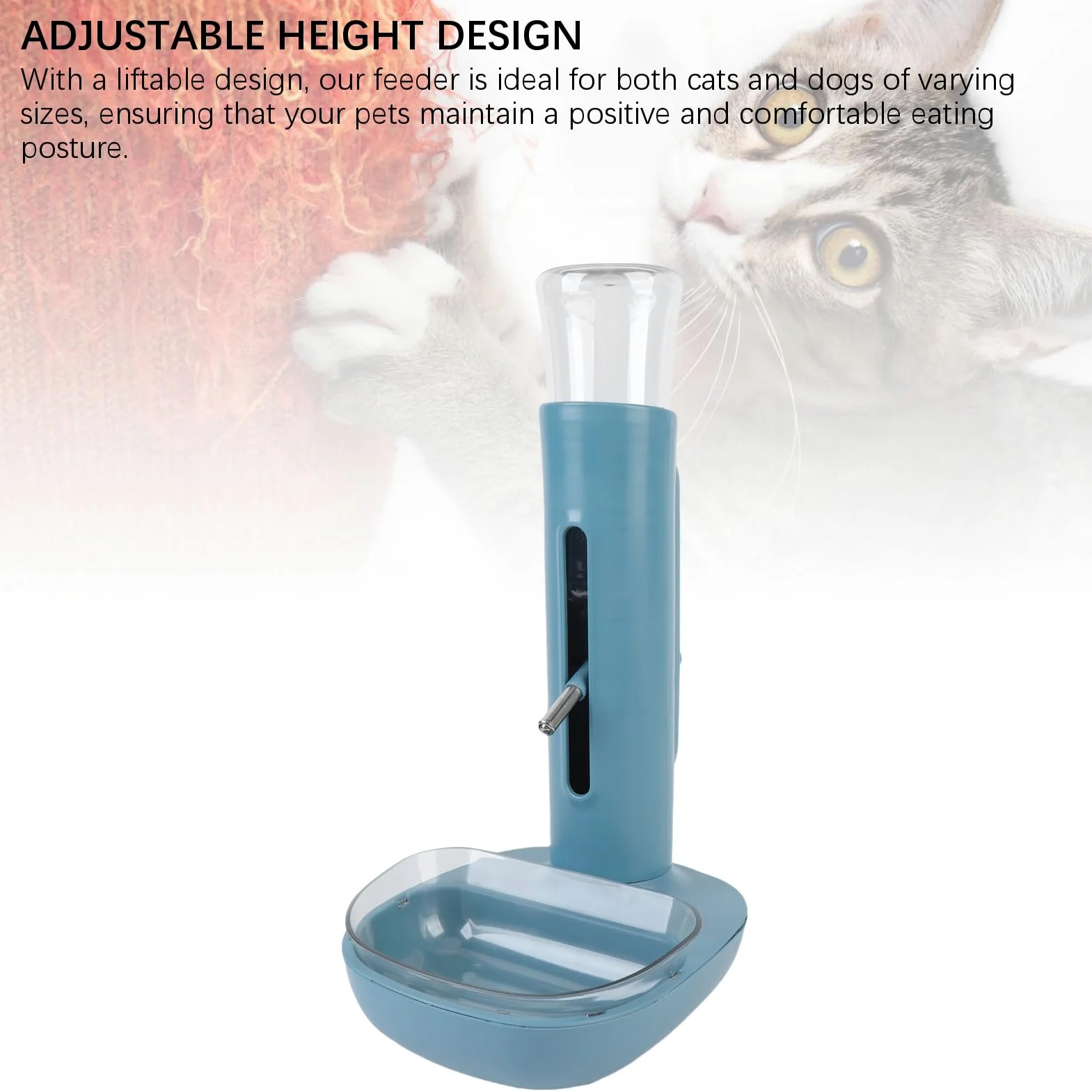 Generic Alimentatore Automatico per Acqua in Piedi per Animali Domestici, Regolabile in Altezza, Tipo Sospeso per Cani, Gatti, Plastica, 9,45x7,68 Pollici (BLUE)