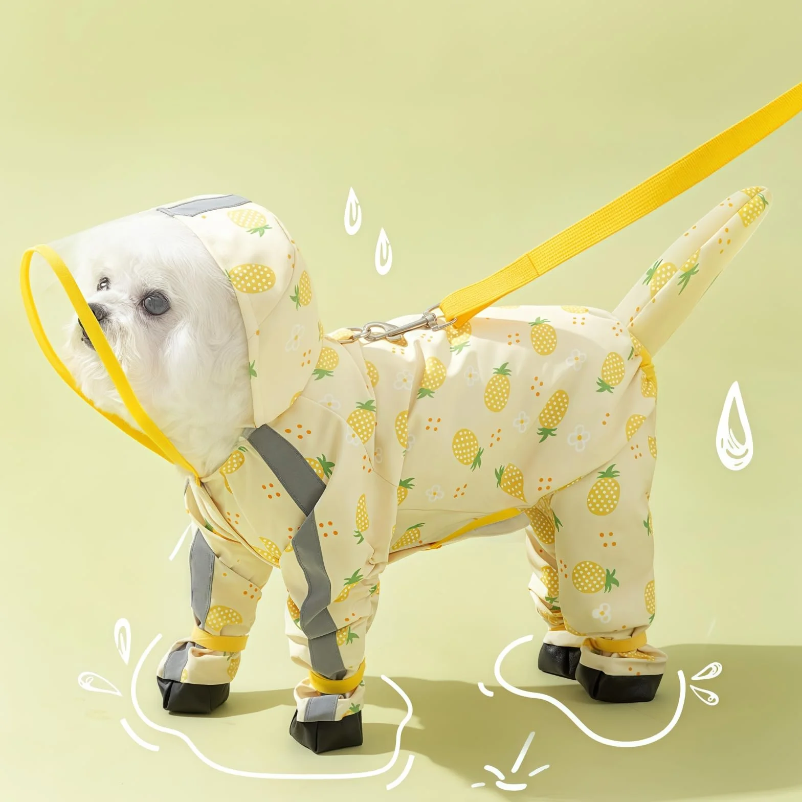 Impermeabile per cani con stivali – Giacca antipioggia per animali domestici impermeabile a copertura completa con cappuccio, copertura della coda rimovibile, suola in PU, anello per guinzaglio