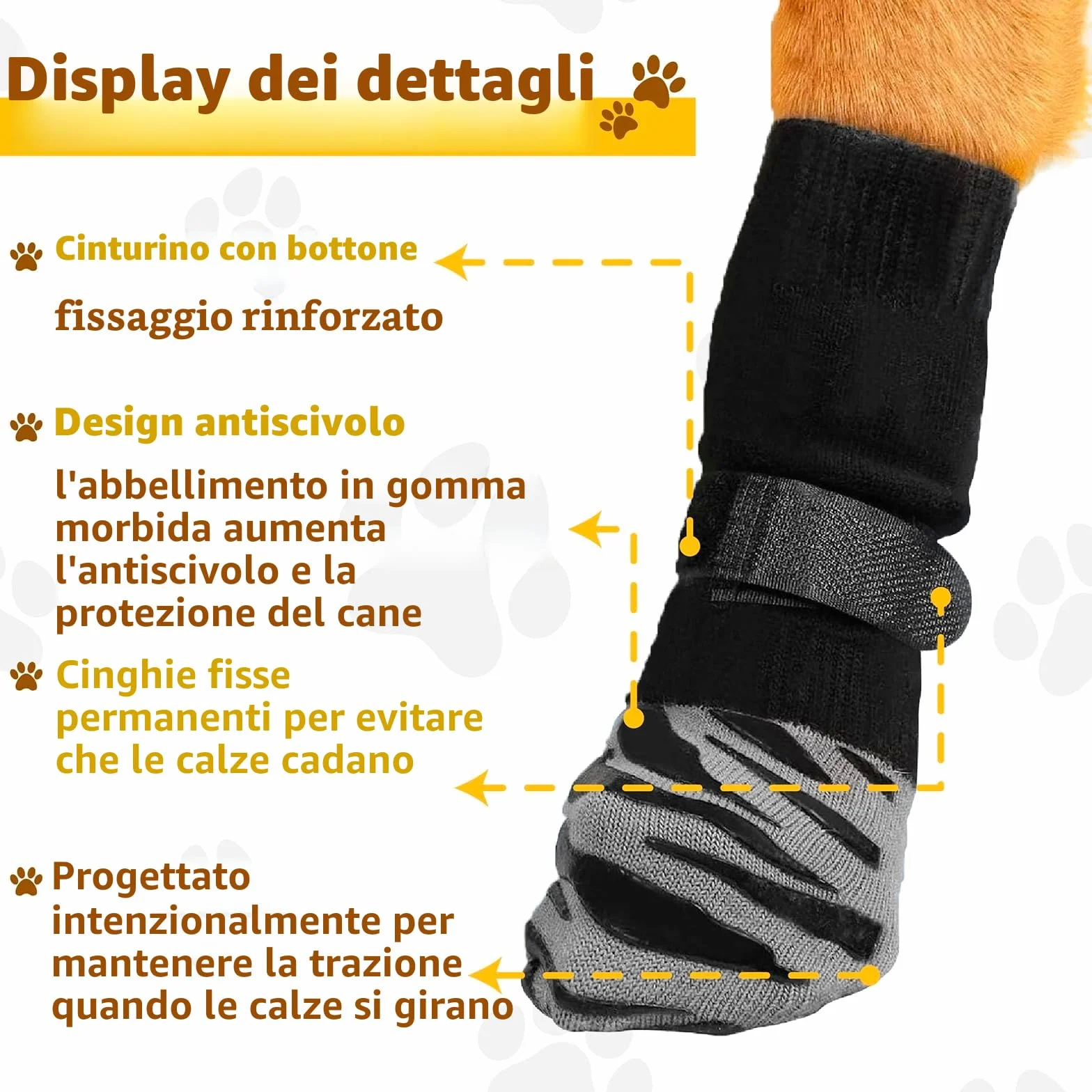 Protezione zampe per cani robusti antiscivolo in gomma con cinghie regolabili (XL)