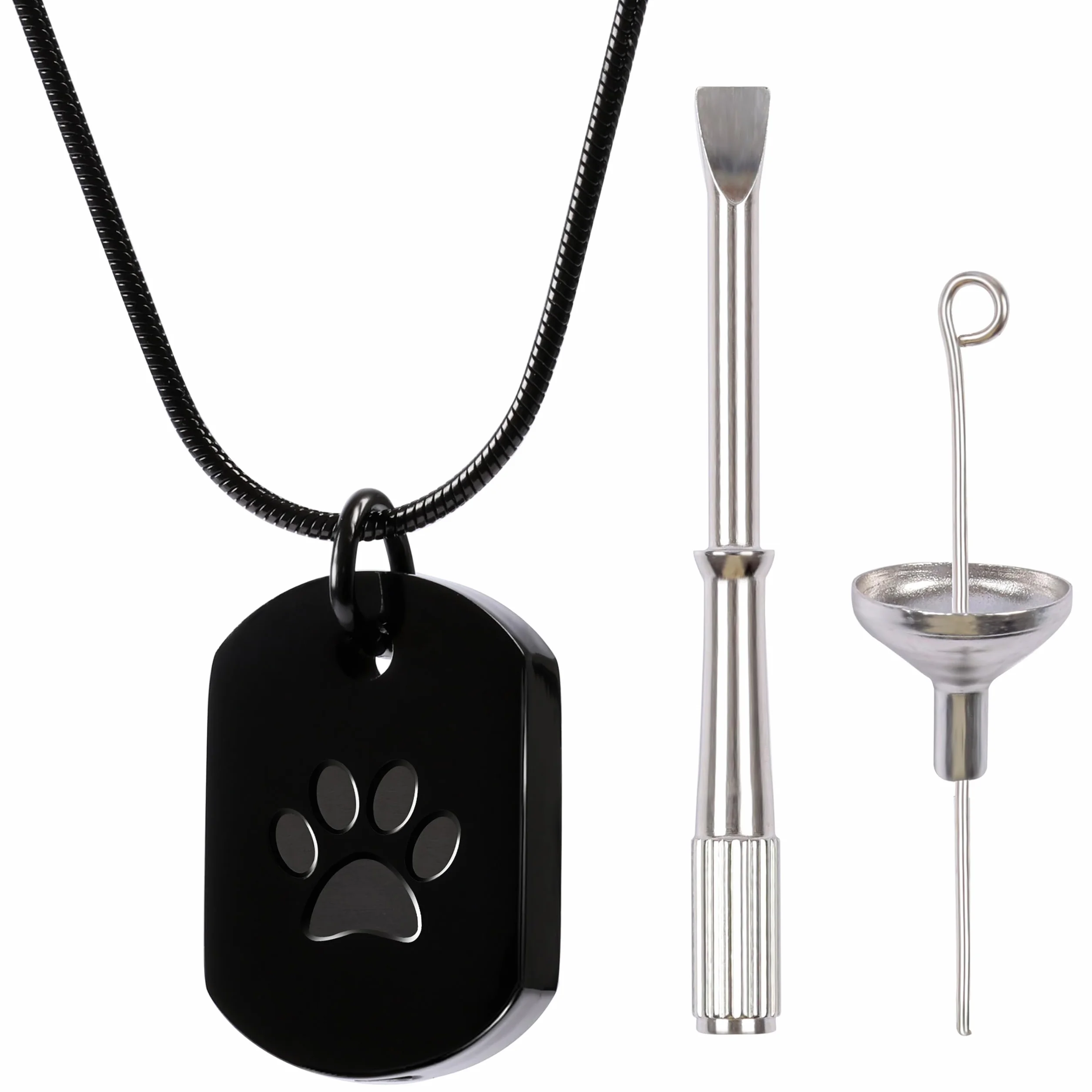 BELLE VOUS Collana con Urna per Ceneri Cane Gatto - Ciondolo Commemorativo con Zampa Animale - Porta Ceneri Funerarie Animali Domestici - in Acciaio Inox Nero - Pensiero Uomo Donna