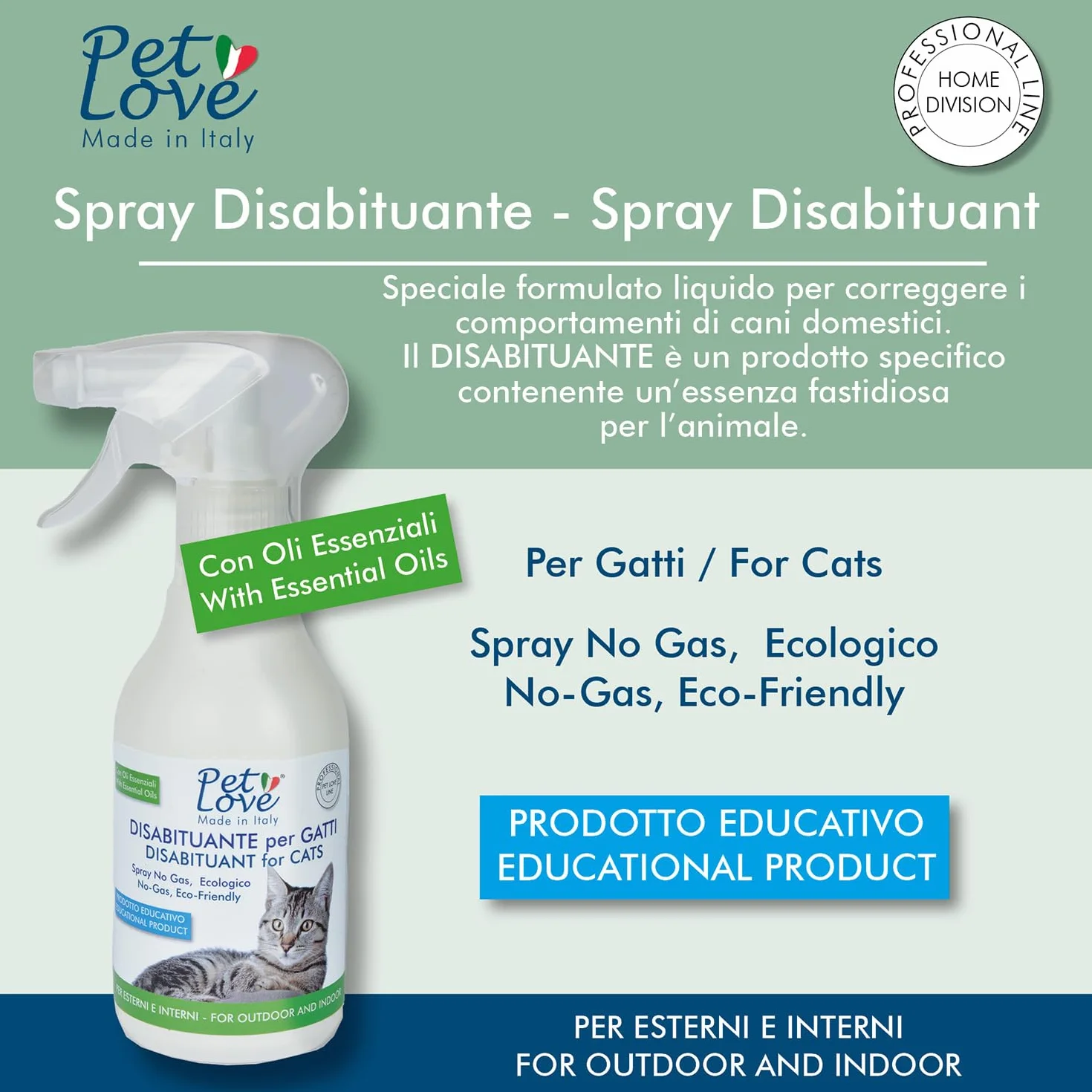 PET LOVE Spray Disabituante Repellente per Gatti - Anti Urina per Interni ed Esterni - Barriera Olfattiva - 350 ml