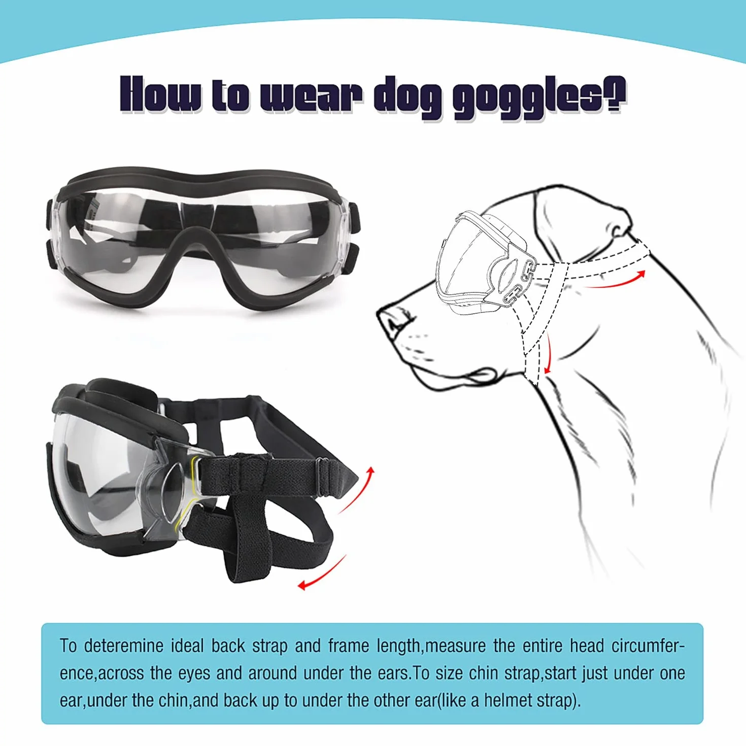 Namsan Occhiali da sole per cani - Regolabili, impermeabili, antivento - Occhiali di protezione per cani di taglia media/grande - Trasparente