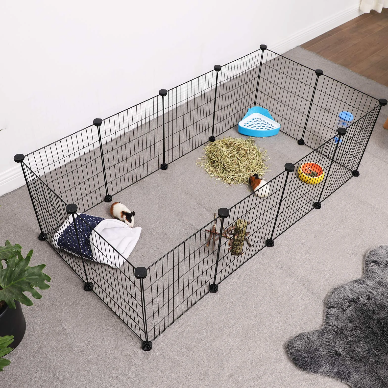 SONGMICS Recinto per Animali di Piccola Taglia, Recinzione Personalizzabile per Criceti, Conigli, Rete in Metello, Include Martelletto e Fascette, per Uso Interno, Nero LPI01H