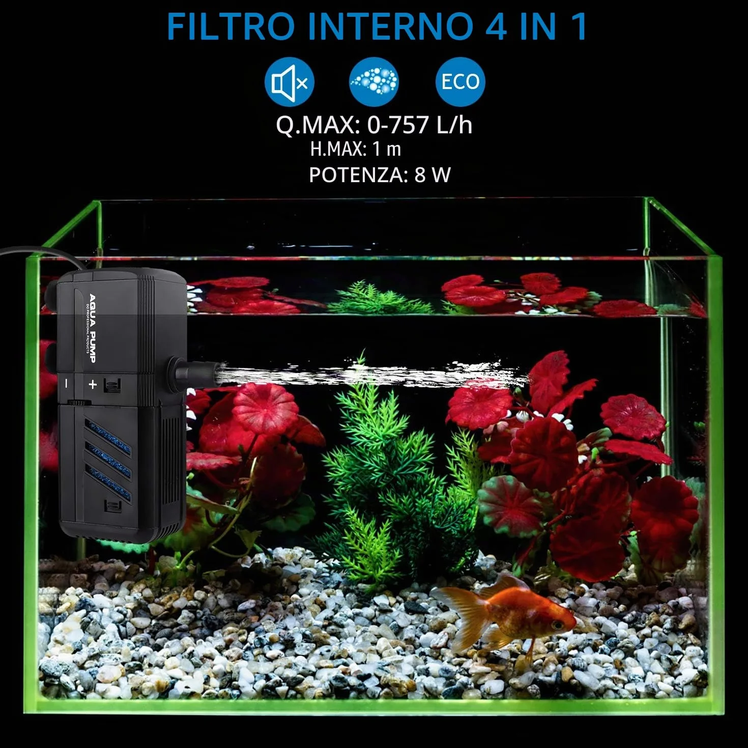 Filtro Interno 6W per Acquario, Pompa Acqua 500L/H 30-150 Litri