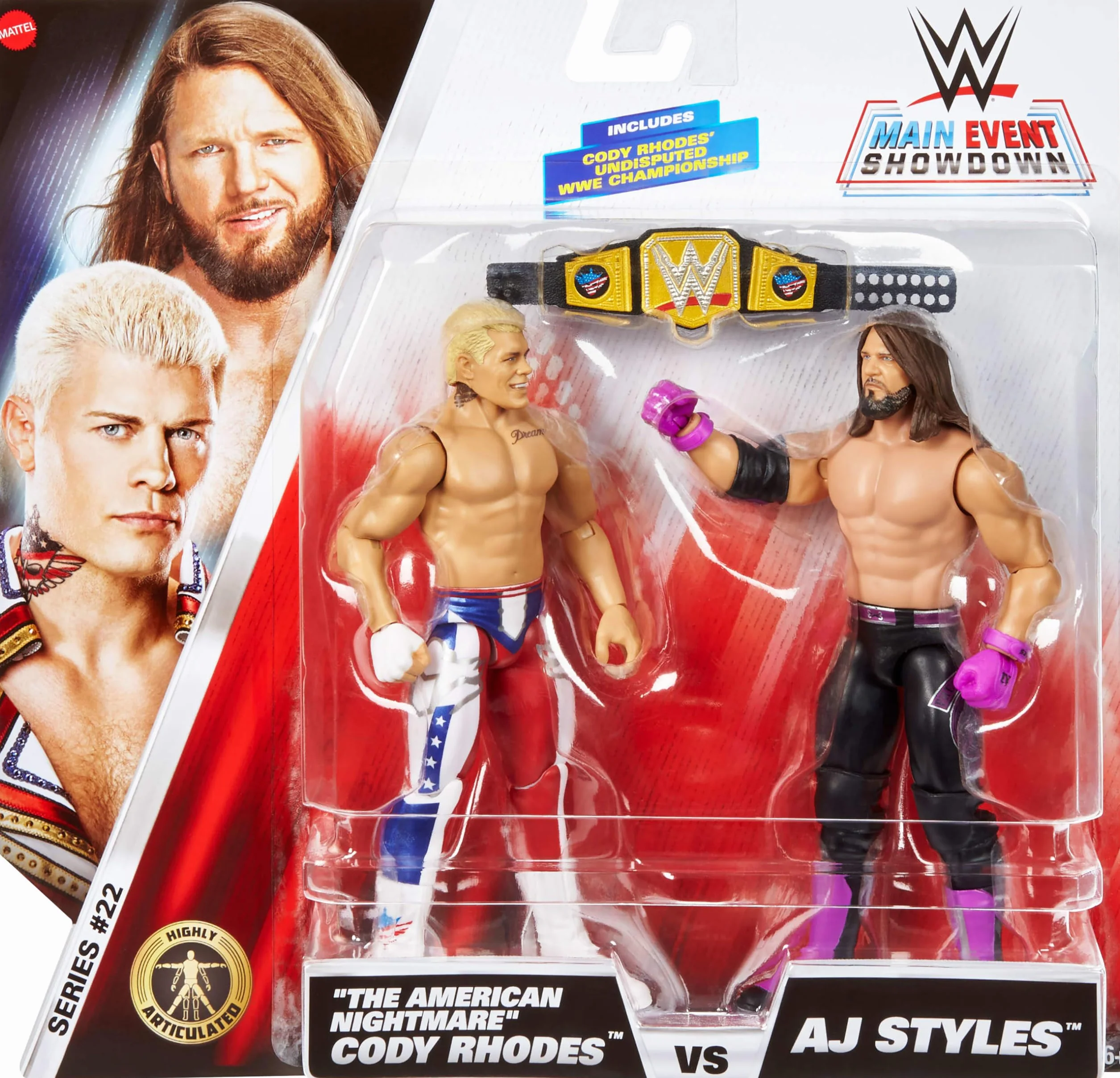Mattel WWE Main Event Showdown 2-Pack Action Figure Series #22 Cody Rhodes vs AJ Styles 15,2 cm
