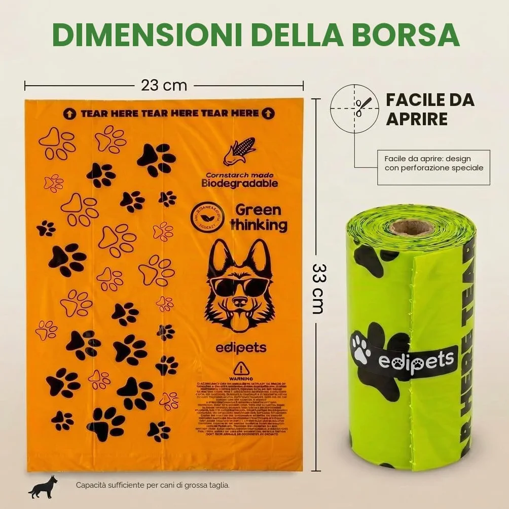 Edipets Sacchetti Cane Biodegradabili 540 pezzi Extra Spesso a prova di Perdite non Profumati
