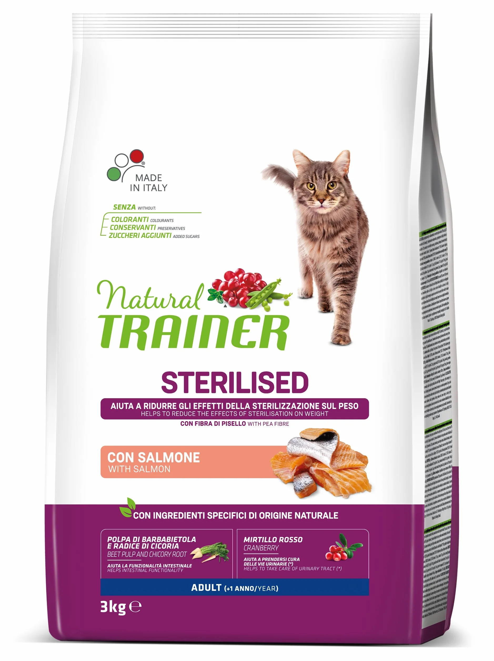 Trainer Natural Sterilised Adult con Salmone e Fibra di Pisello 3 kg