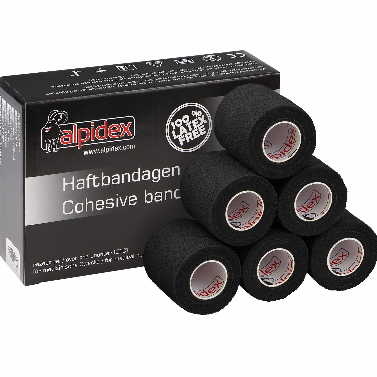 ALPIDEX 6 Rotoli Benda Adesiva 5 cm x 4,5 m Molti Colori Bendaggio Coesivo Fasciatura Personi Animali Garza Elastica Autoadesivo Cavalli Cani Umani, Colore:nero