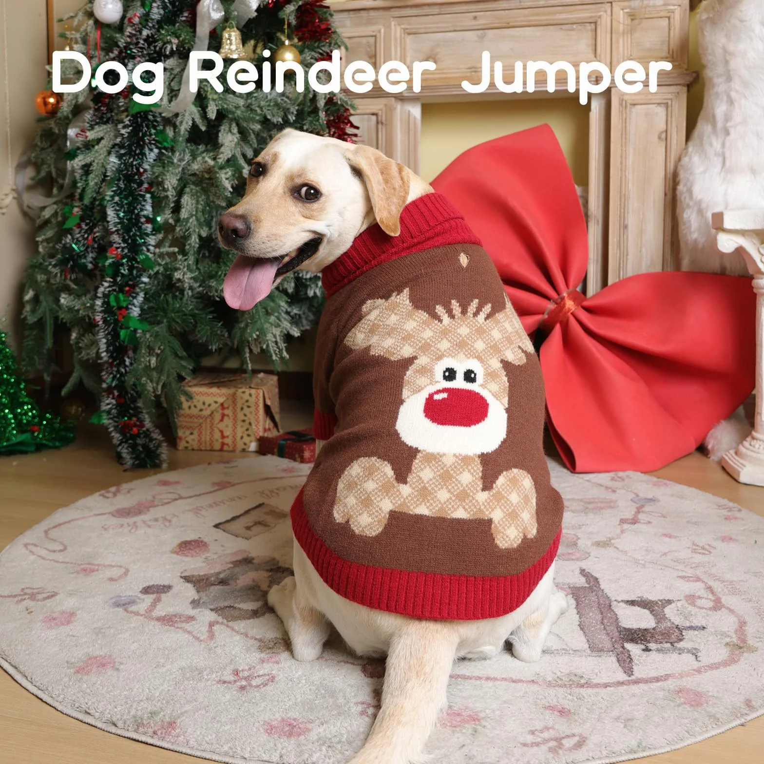 Maglione Cane Natalizio con Renna foro per guinzaglio Border Collie Golden Retriever Femmina Piccola Marrone XXL