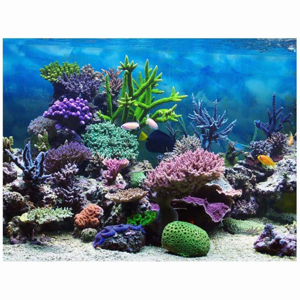 Fdit Acquario Sfondo Poster Fish Tank Sfondo PVC Adesivo Underwater Reef Decor Carta Adesiva Stickers Decalcomanie(76 * 30cm)