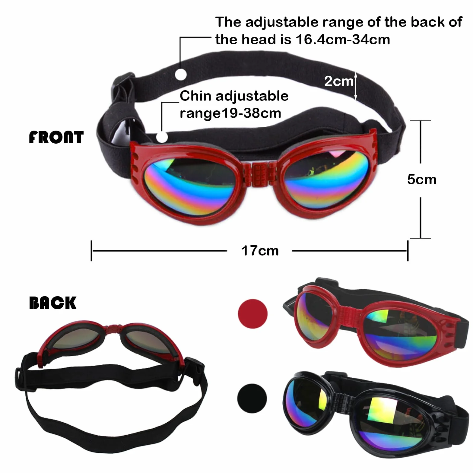 TYXHXTF 2 Pcs Occhiali per Cani, Occhiali da Sole e protettivi per Cani di Taglia Piccola, con Cinturini Regolabili e Pieghevole, Anti UV, Impermeabili, Antivento, Anti Appanamento