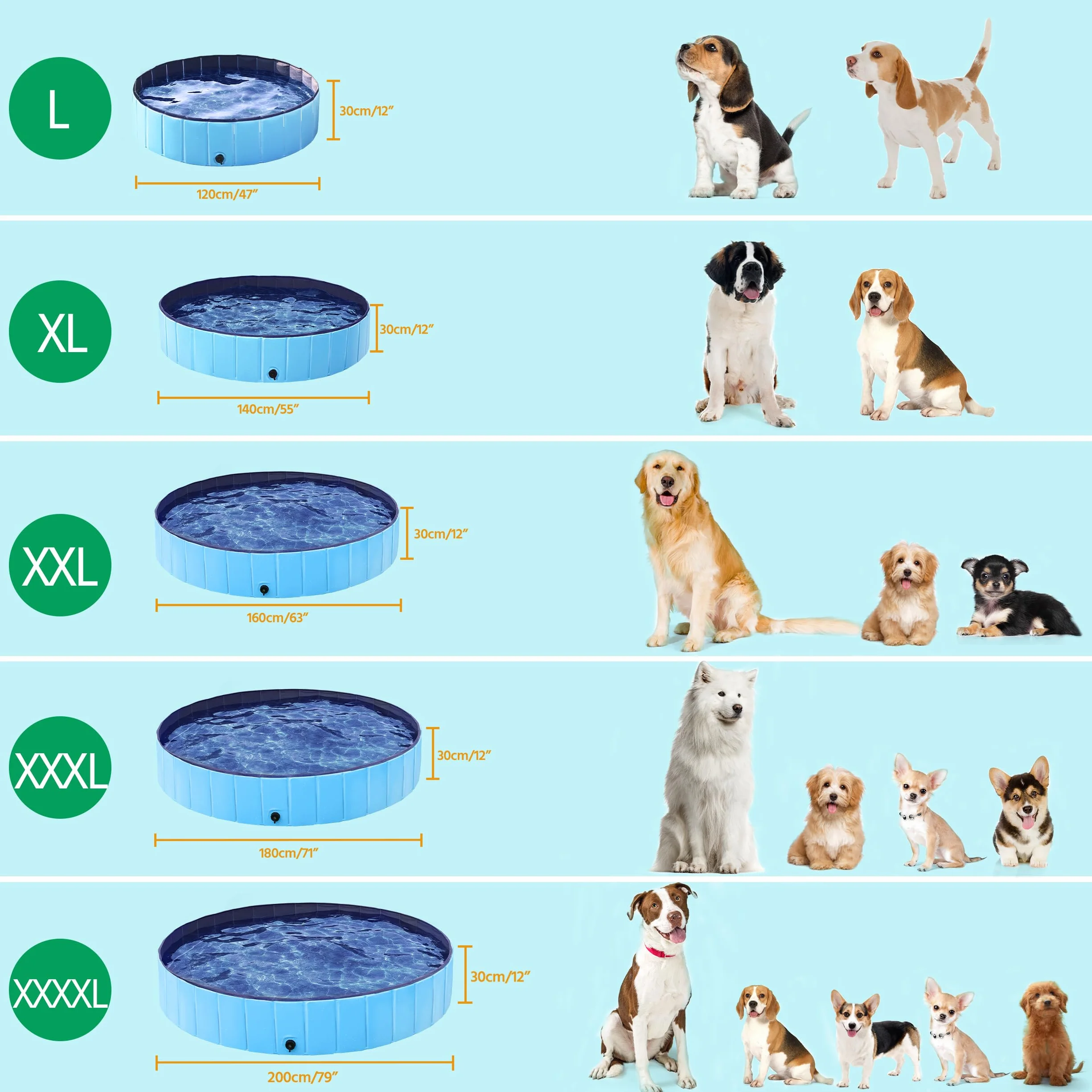 Yaheetech Piscina per Cani Gatti Pieghevole, Vasca da Bagno in PVC, Piscinetta per Animali Domestici, Rigida Portatile Antiscivolo all'Aperto Interno Giardino XXL 160 x 30 cm Blu